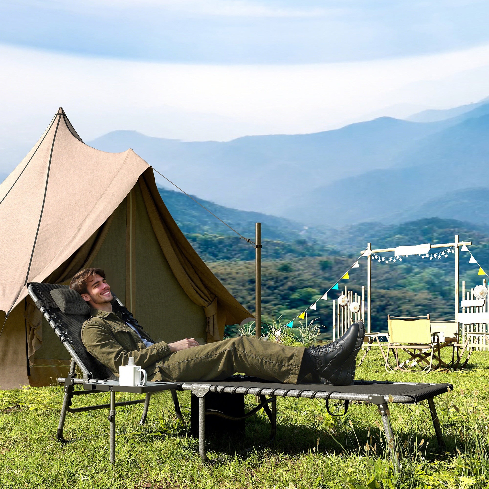 Outsunny Five-Position Reclining Sun Lounger - Black