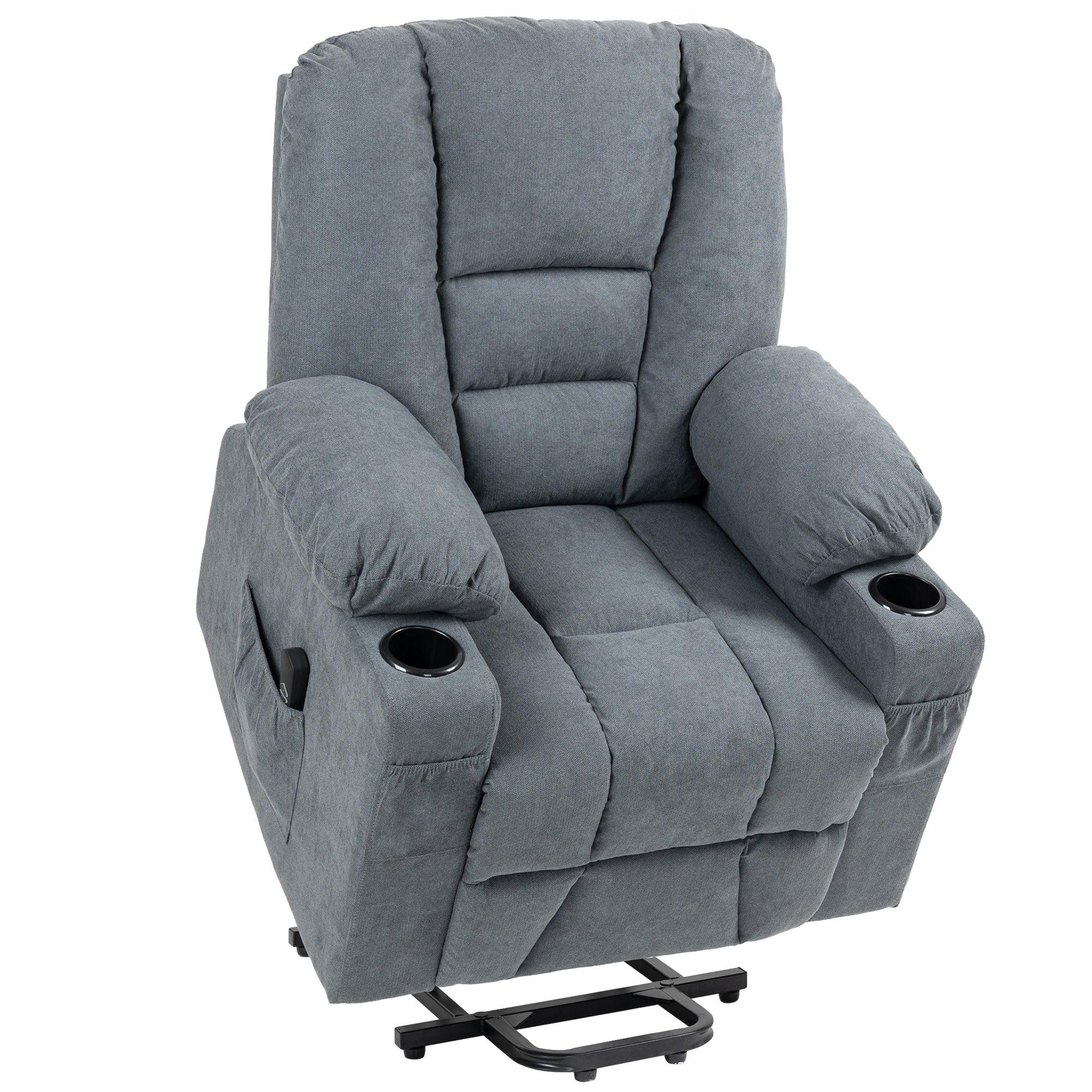 HOMCOM Oversized Riser and Recliner Chairs for the Elderly, Fabric Upholstered Lift Chair for Living Room with Remote Control, Side Pockets, Cup Holder, Grey - North Peak Garden Furniture