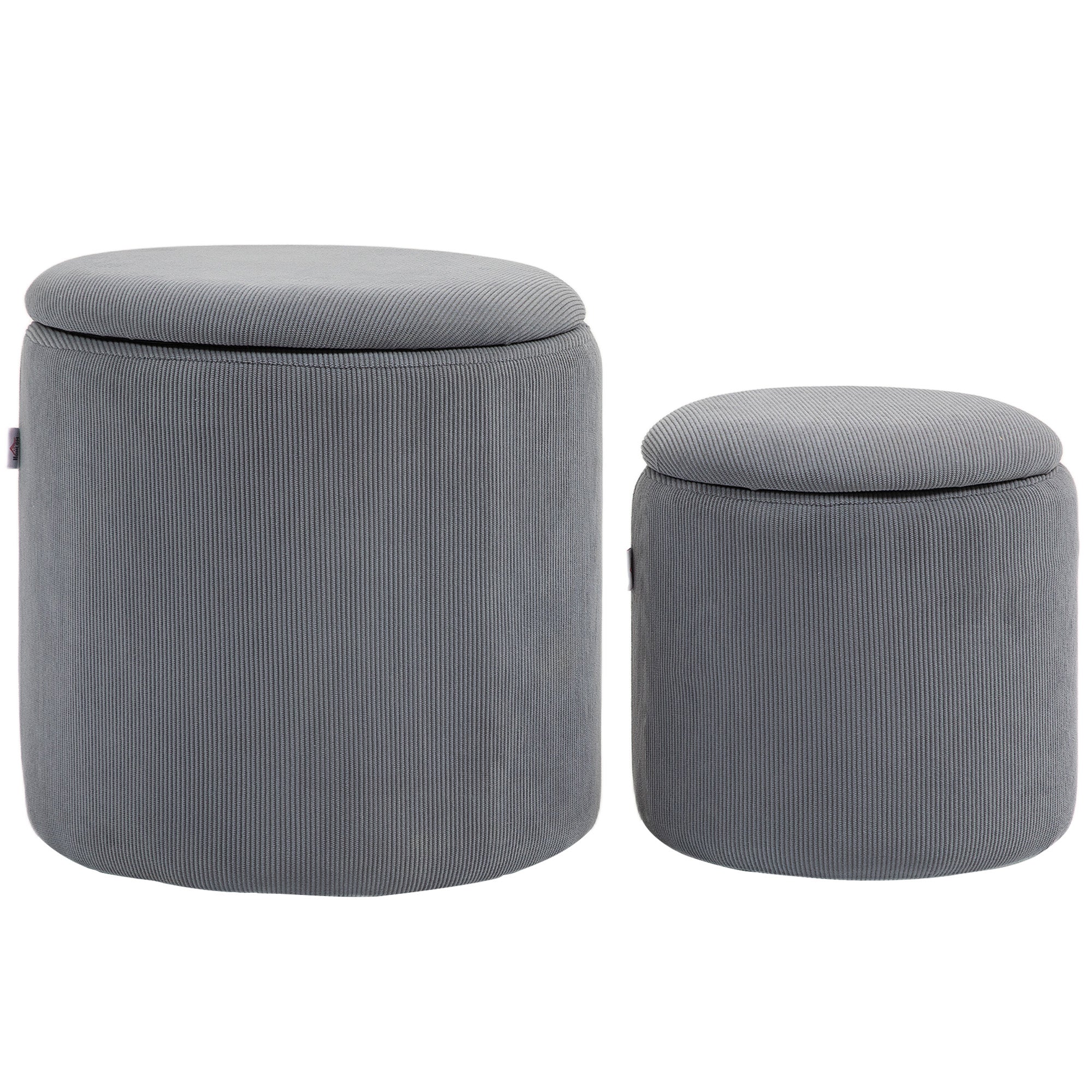 HOMCOM Set of Two Corduroy Storage Ottomans - Grey - North Peak Garden Furniture