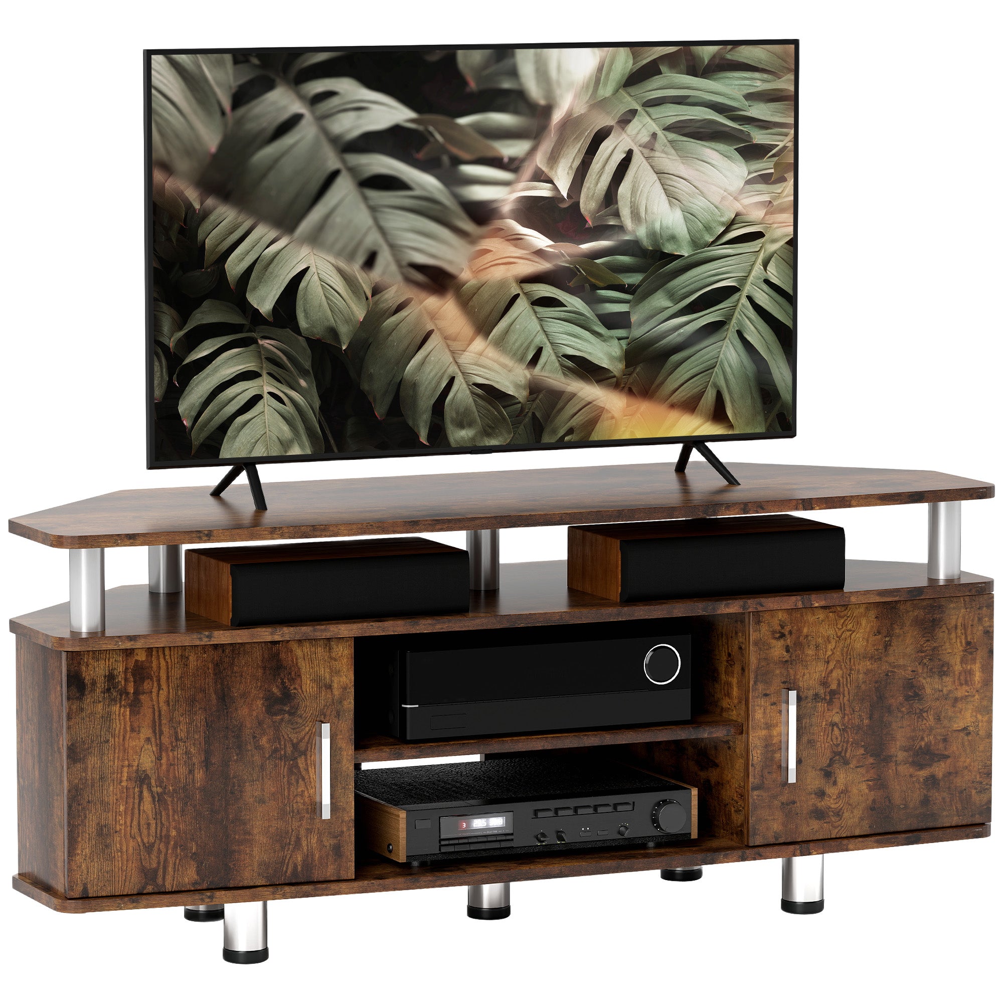 HOMCOM TV Unit Cabinet for TVs up to 55 Inches with Storage Shelves and Cupboard, Entertainment Centre for Living Room, Rustic Brown - North Peak Garden Furniture