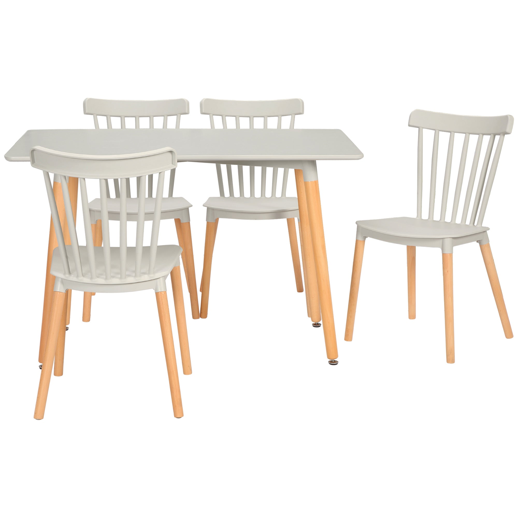 HOMCOM 5 Piece Dining Table Set with Beech Wood Legs, Space Saving Table and 4 Chairs for Small Kitchens, Grey - North Peak Garden Furniture