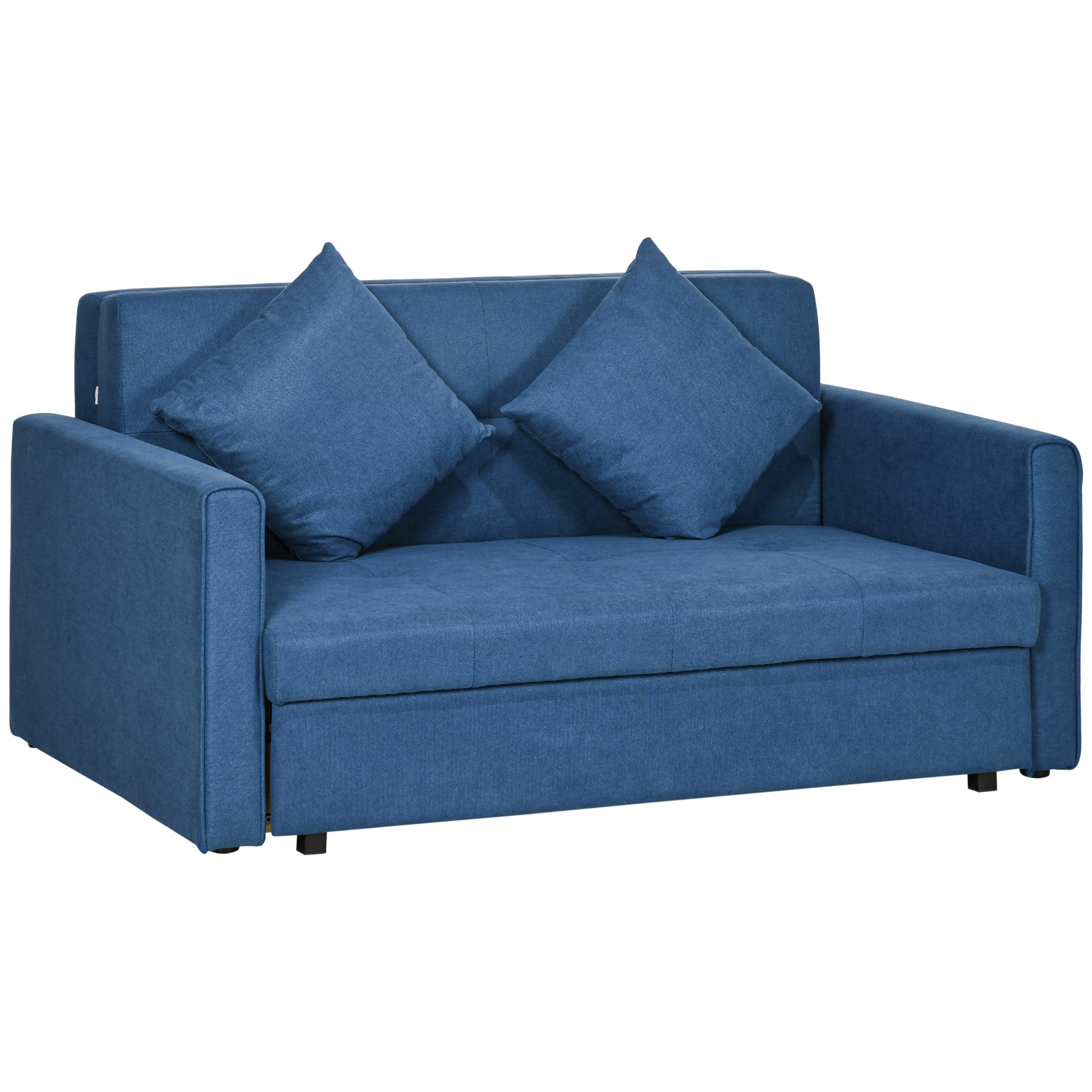 HOMCOM 2 Seater Sofa Bed, Convertible Bed Settee, Modern Fabric Loveseat Sofa Couch with 2 Cushions, Hidden Storage for Living Room, Guest Room, Deep Blue - North Peak Garden Furniture