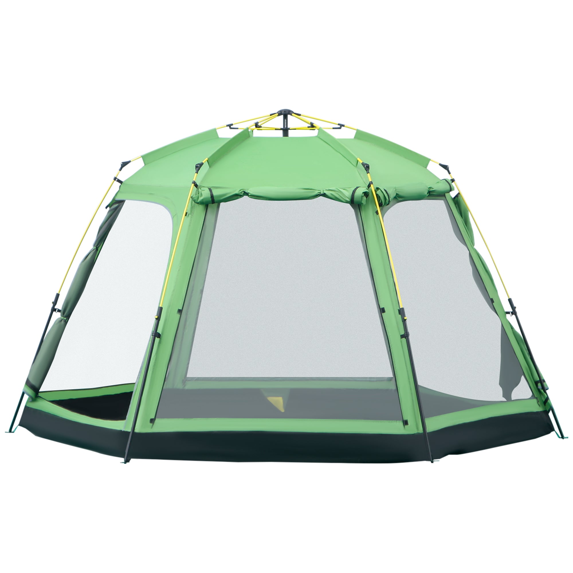 Outsunny 6 Person Pop Up Camping Tent, 2-Tier Design Backpacking Tent with 4 Windows 2 Doors Portable Carry Bag for Fishing Hiking, Green - North Peak Garden Furniture