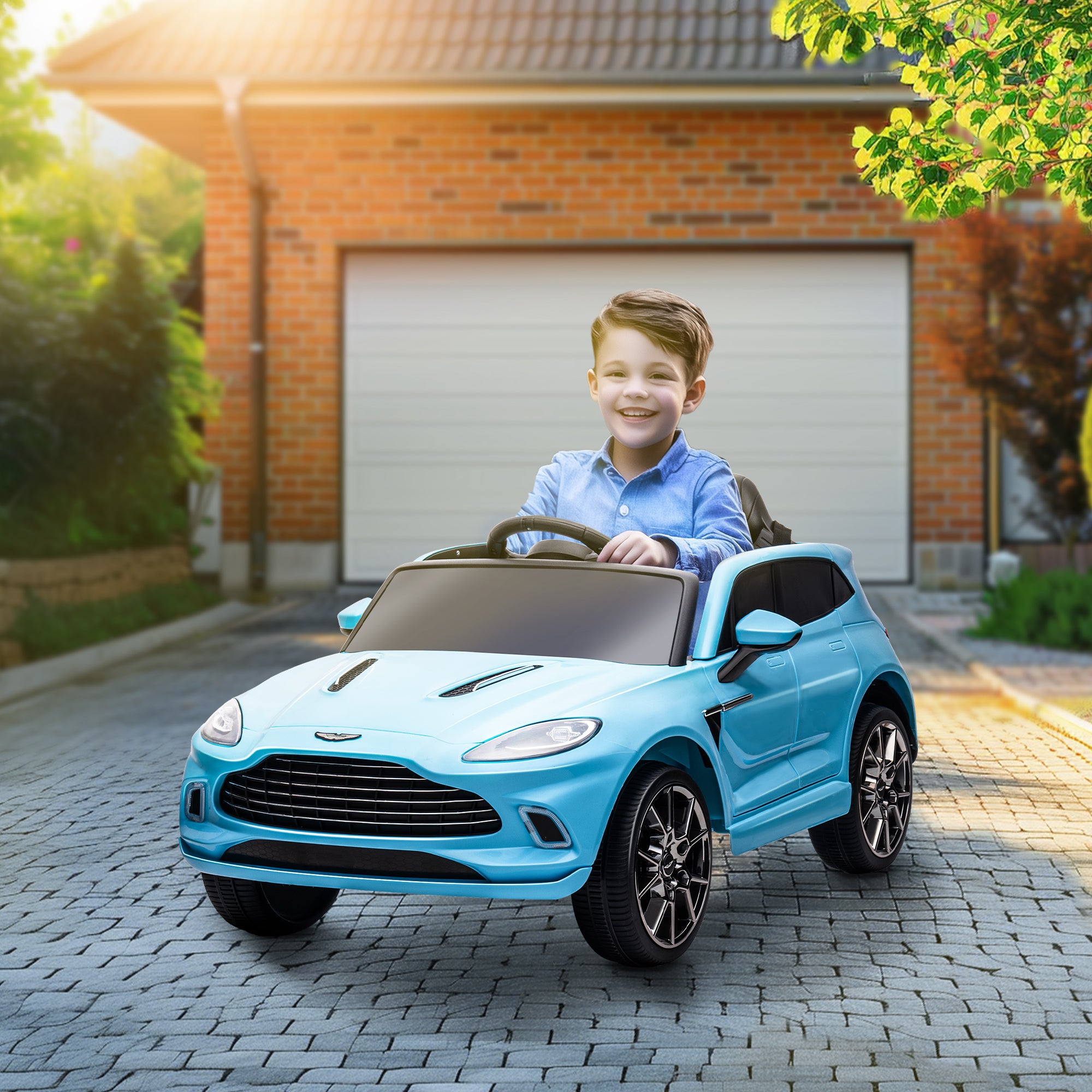 AIYAPLAY Aston Martin DBX Licensed Battery Powered Kids Electric Car, 12V Kids Ride on Car w/ Lights, Music Horn, Blue - North Peak Garden Furniture