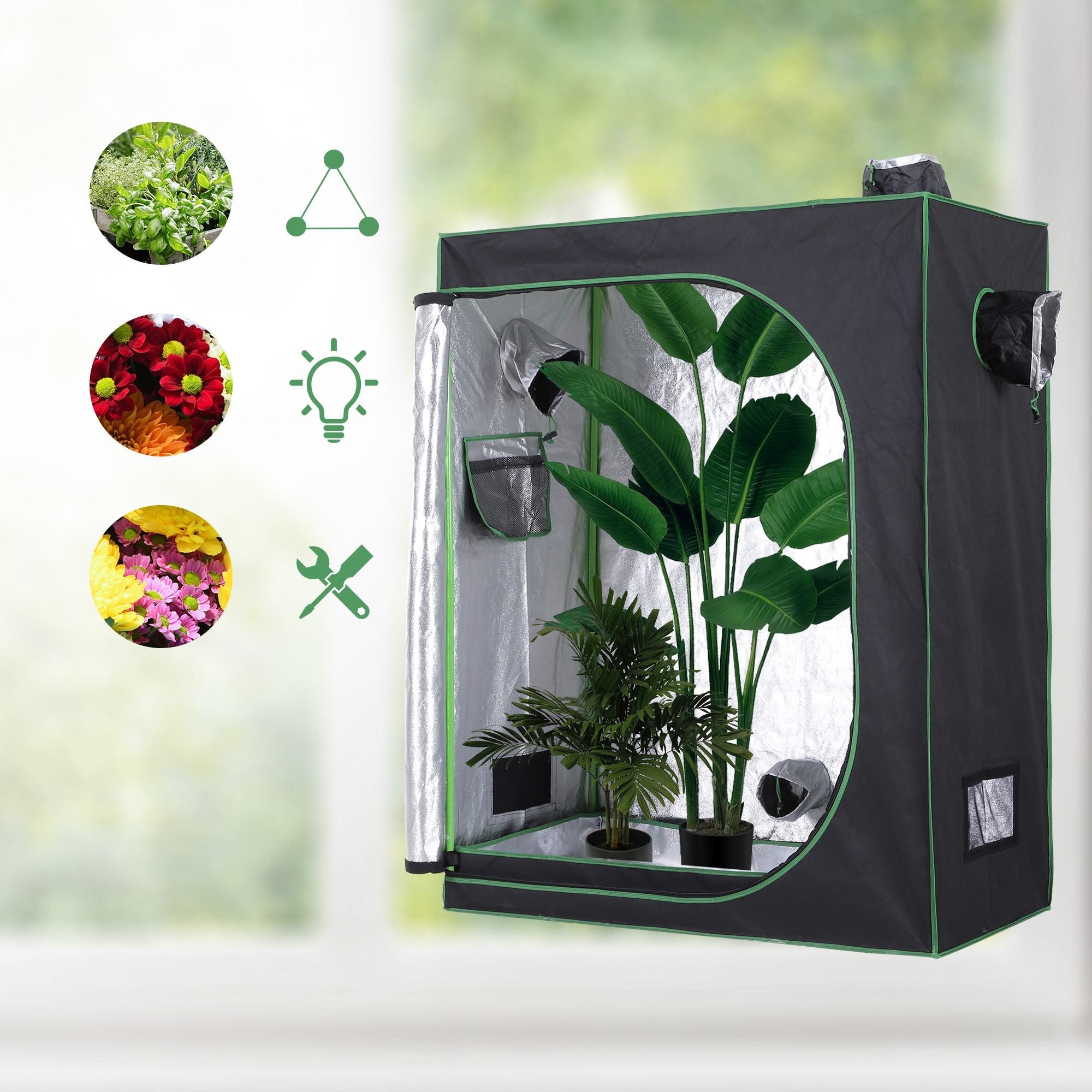 Outsunny Mylar Hydroponic Grow Tent with Adjustable Vents and Floor Tray for Indoor Plant Growing, 120 x 60 x 150cm - North Peak Garden Furniture