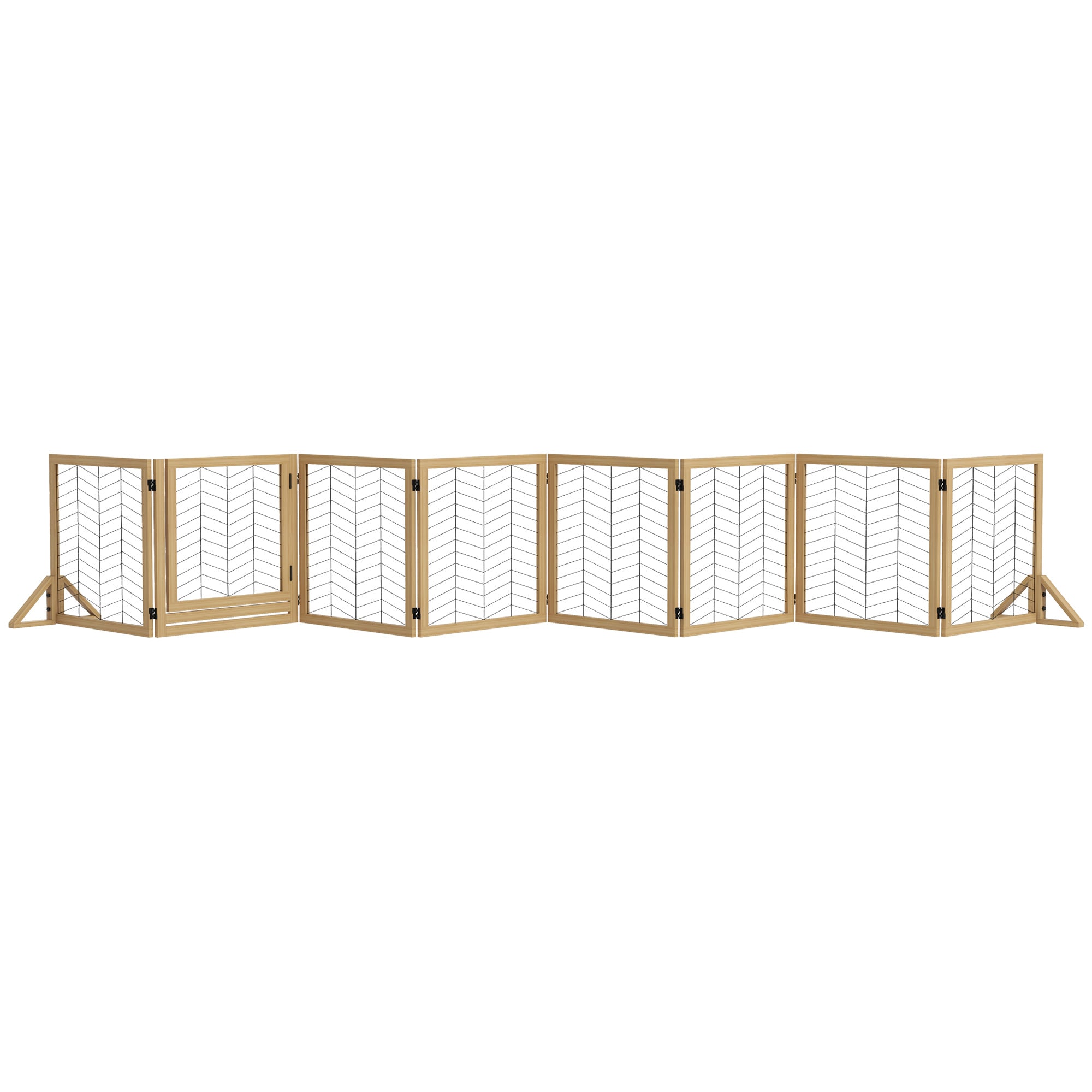 PawHut 8 Panels Foldable Pet Gate with Support Feet, for House, Doorway, Stairs, Small and Medium Dogs - Natural Wood - North Peak Garden Furniture