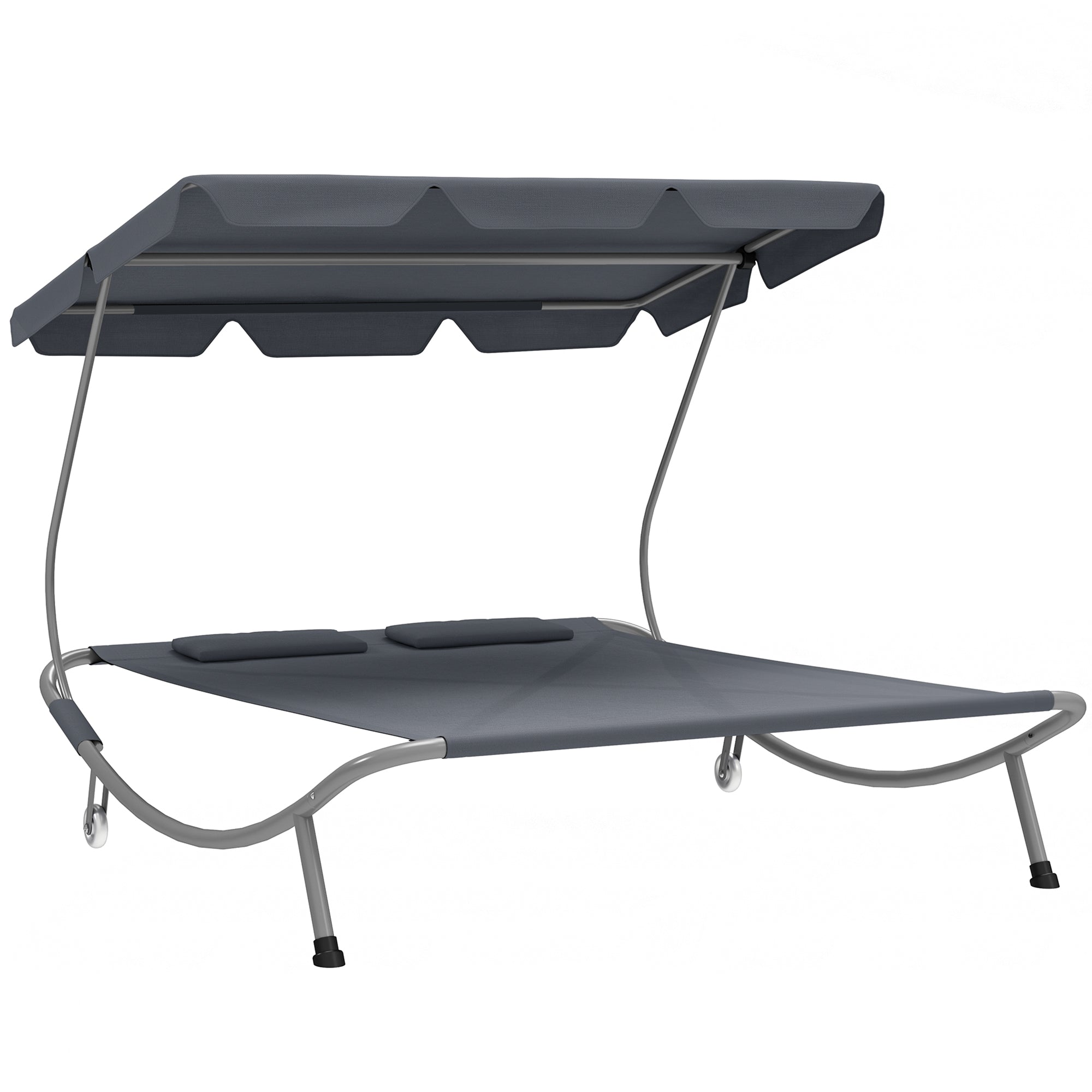 Outsunny Double Outdoor Bed, with Canopy - Light Grey - North Peak Garden Furniture