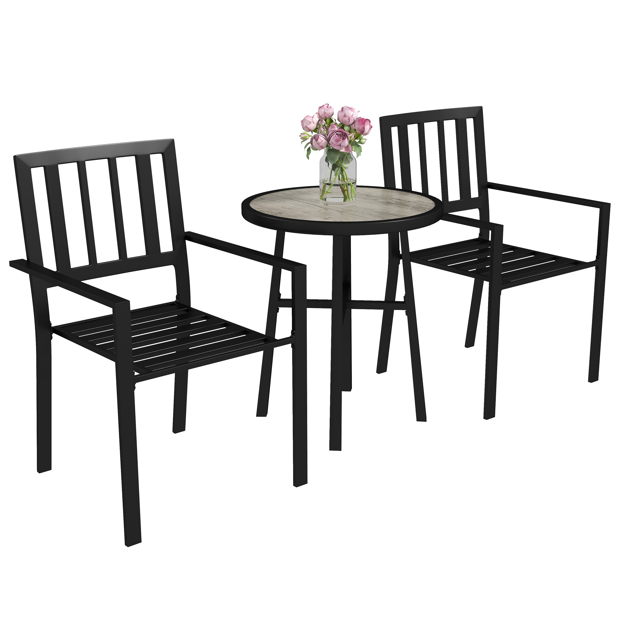 Outsunny 3 Piece Patio Bistro Set with Plastic Top, 2 Stackable Chairs, Galvanised Steel Frame, Grey - North Peak Garden Furniture