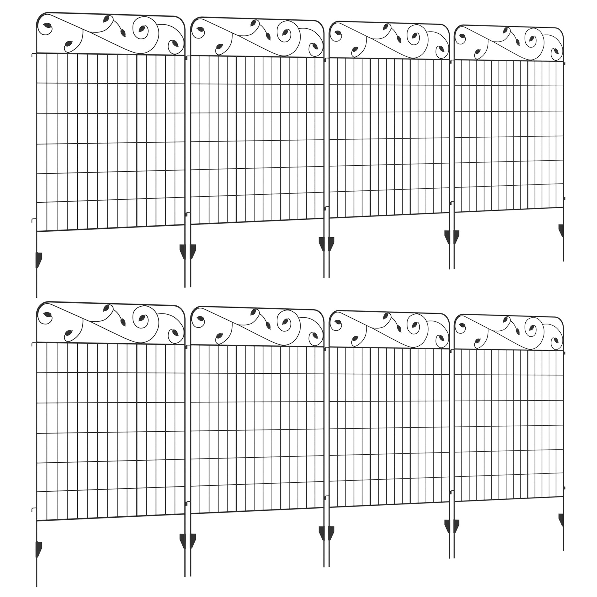 Outsunny Decorative Garden Fencing, 8PCs 43in x 23ft Outdoor Picket Fence Panels, Rustproof Metal Wire Landscape Flower Bed Border Edging Animal Barrier, Black - North Peak Garden Furniture