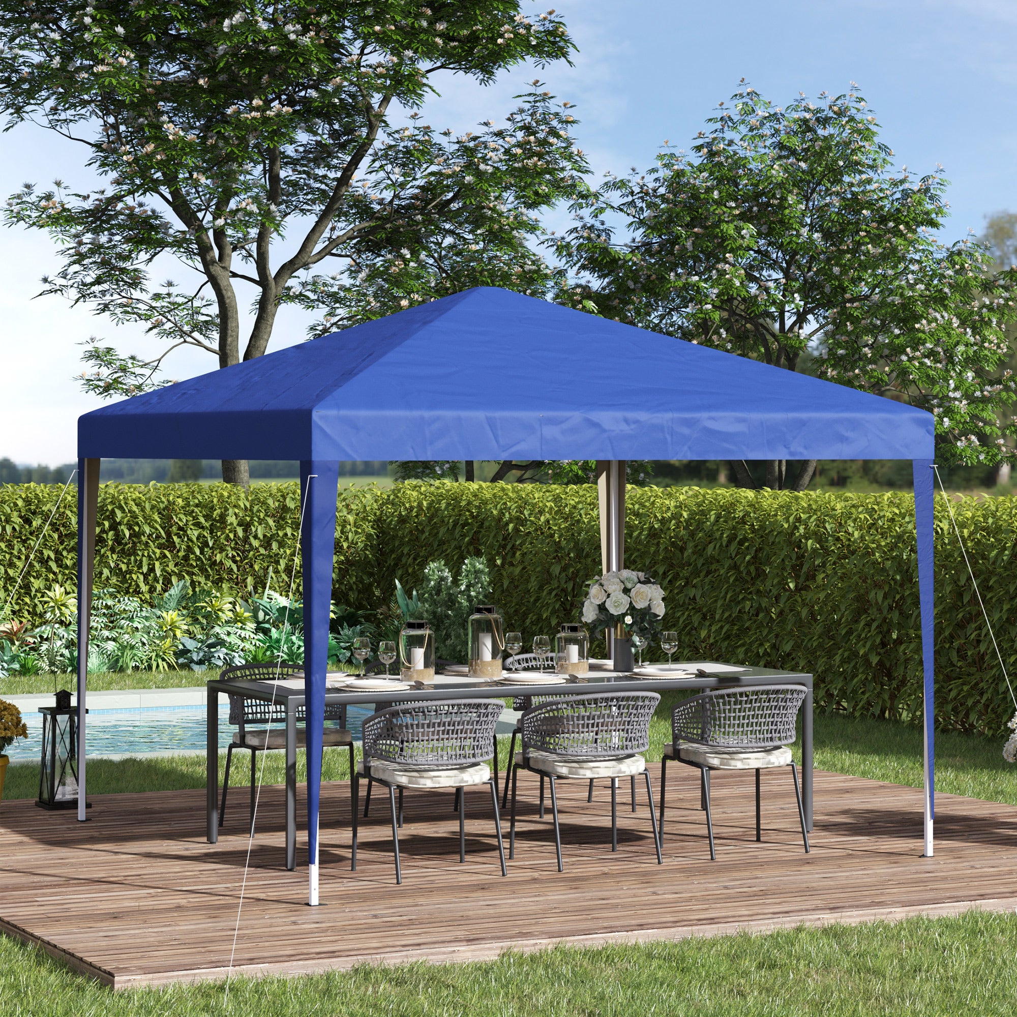 Outsunny 3 x 3M Garden Pop Up Gazebo Height Adjustable Marquee Party Tent Wedding Canopy with Carrying Bag, Blue - North Peak Garden Furniture