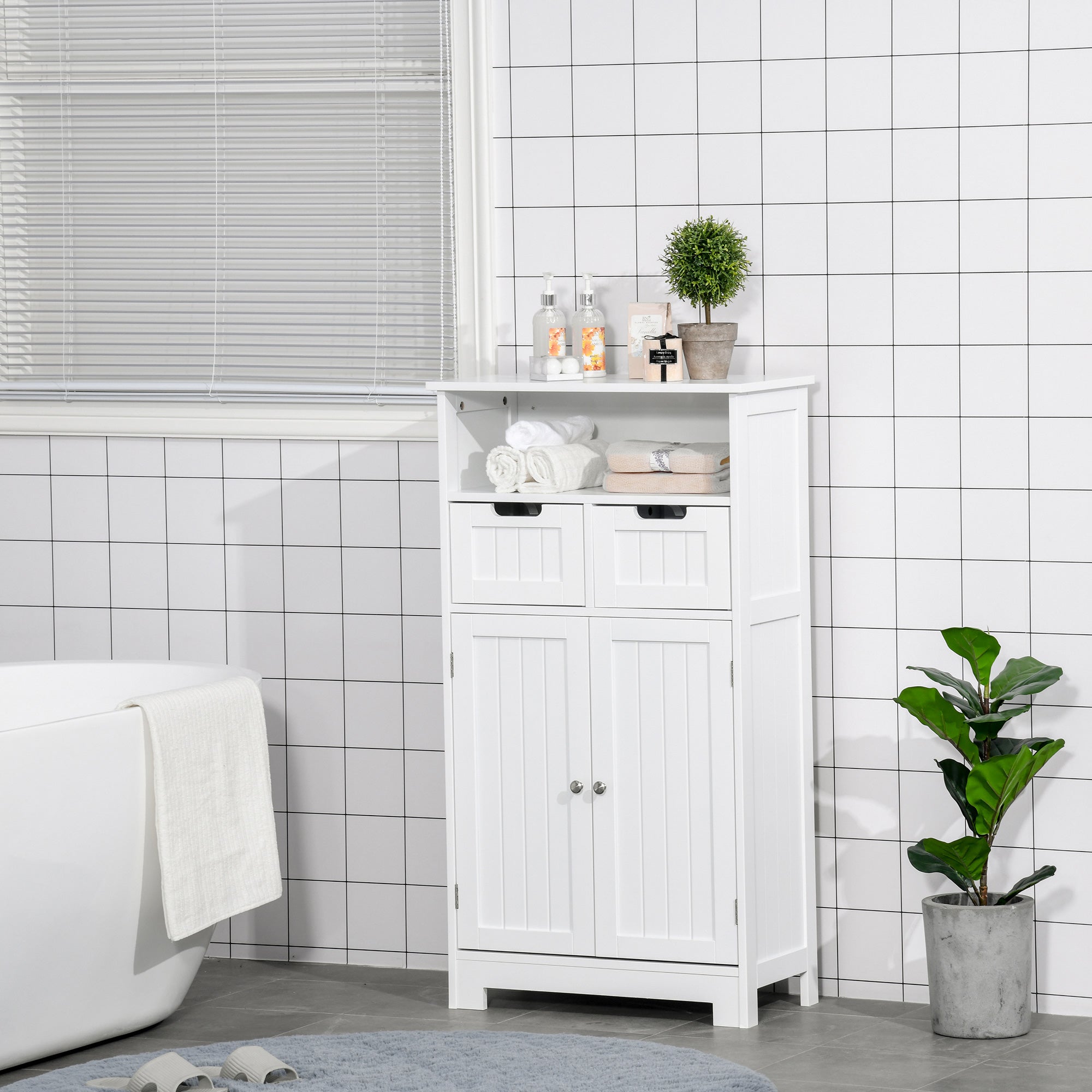 kleankin Bathroom Cabinet, Free Standing Bathroom Storage Cabinet with 2 Drawers and Adjustable Shelf, Small Bathroom Storage Unit, White - North Peak Garden Furniture