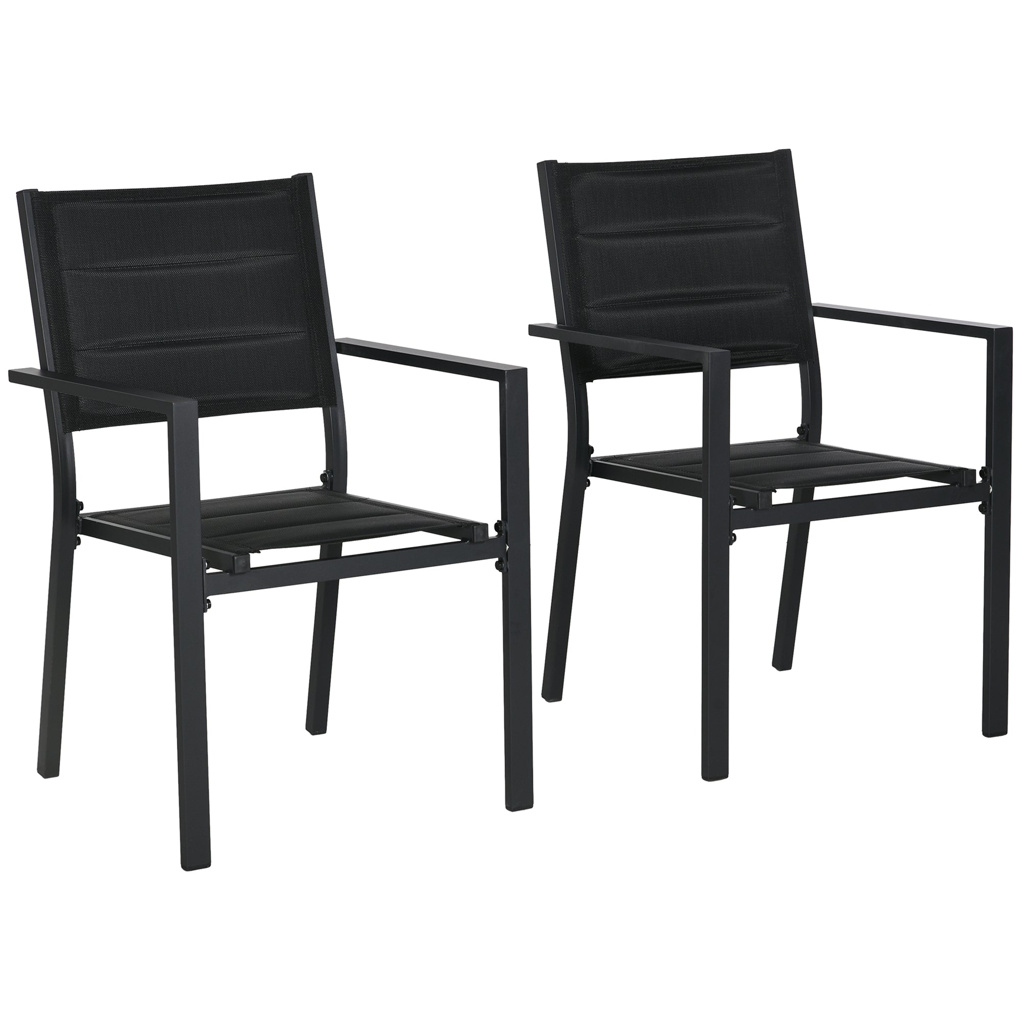 Outsunny Set of Two Aluminium Stacking Garden Chairs - Black - North Peak Garden Furniture