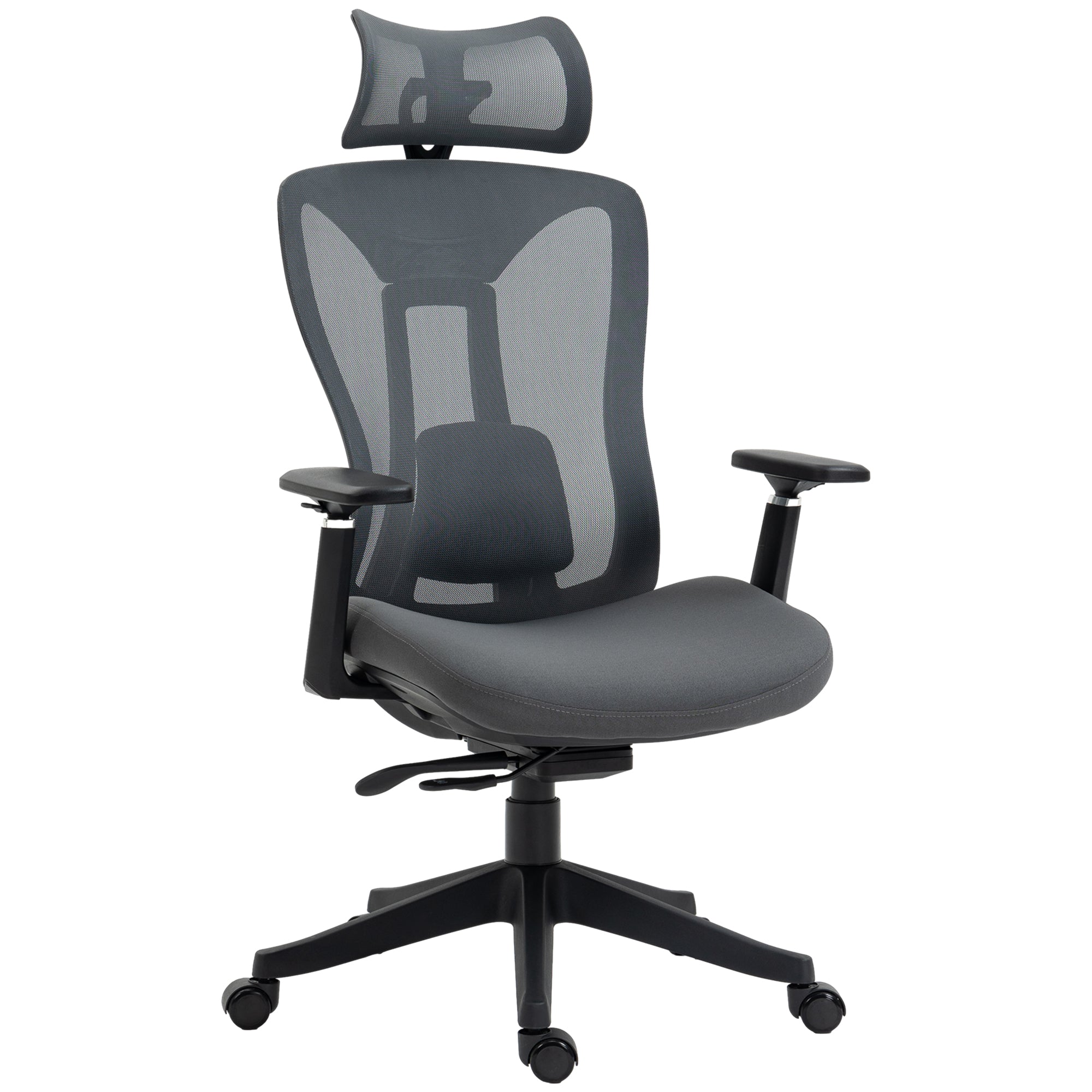 Vinsetto Mesh Office Chair, Ergonomic Desk Chair, Computer Chair with Adjustable Headrest and Lumbar Support, 135° Reclining Back and 3D Armrest for Home Office Study, Grey - North Peak Garden Furniture