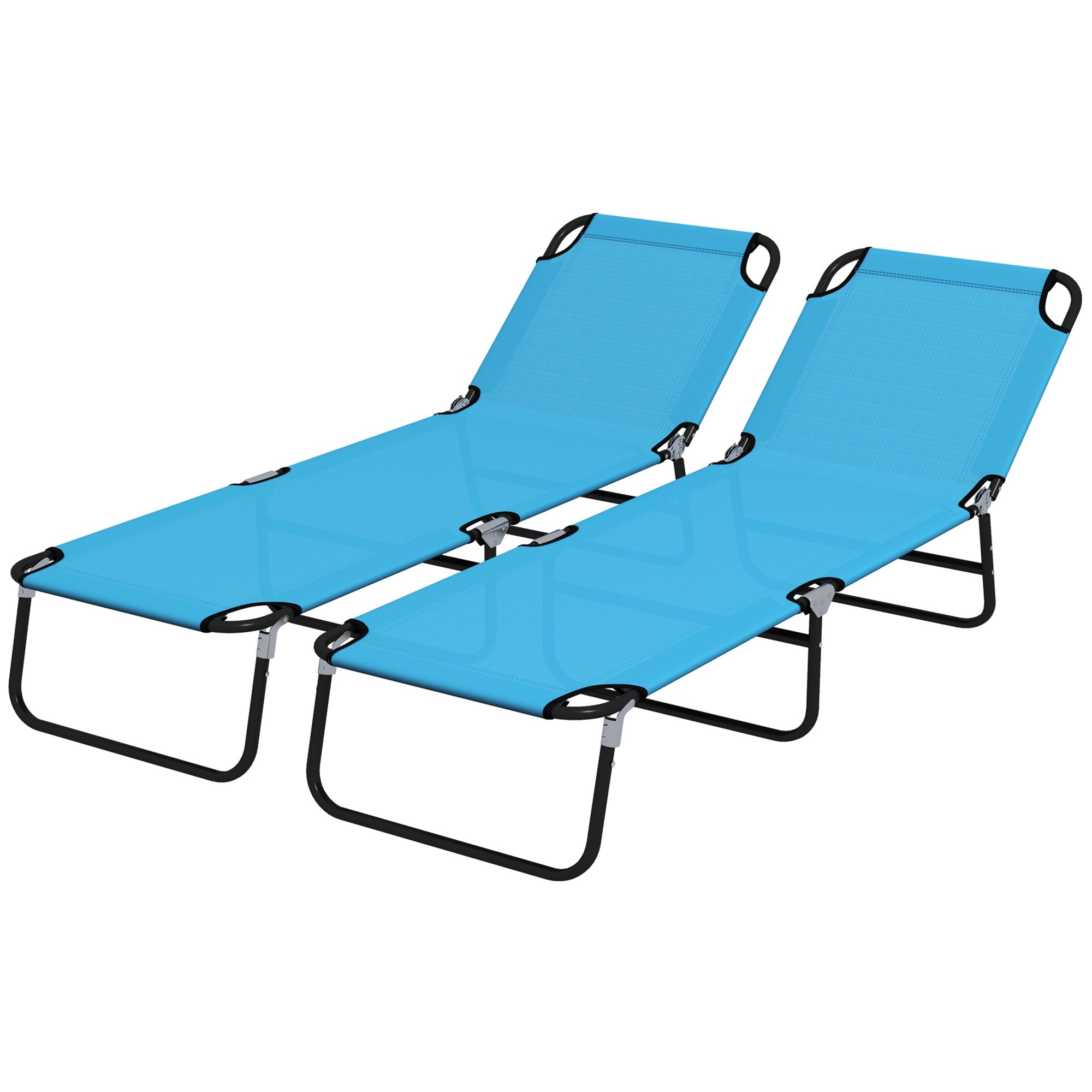 Outsunny Foldable Sun Lounger Set of 2 with 5-Position Adjustable Backrest, Outdoor Portable Recliner Chaise Lounge Chair with Breathable Mesh Fabric, Sky Blue - North Peak Garden Furniture
