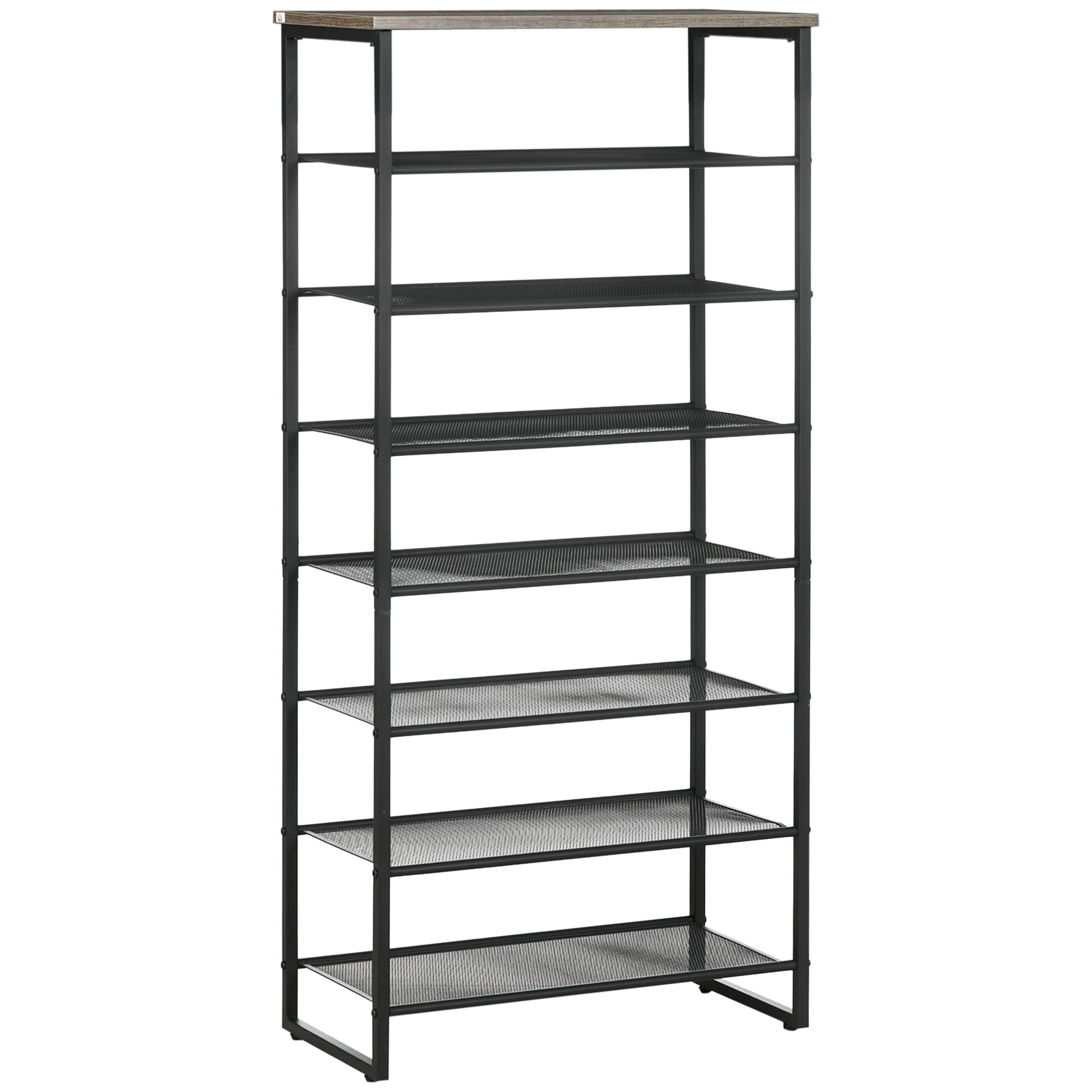 HOMCOM 8-Tier Shoe Rack, Shoe Storage Organizer with Mesh Shelves, Free Standing Shoe Shelf Stand for 21-24 Pairs of Shoes for Entryway, Hallway, Closet, Grey - North Peak Garden Furniture