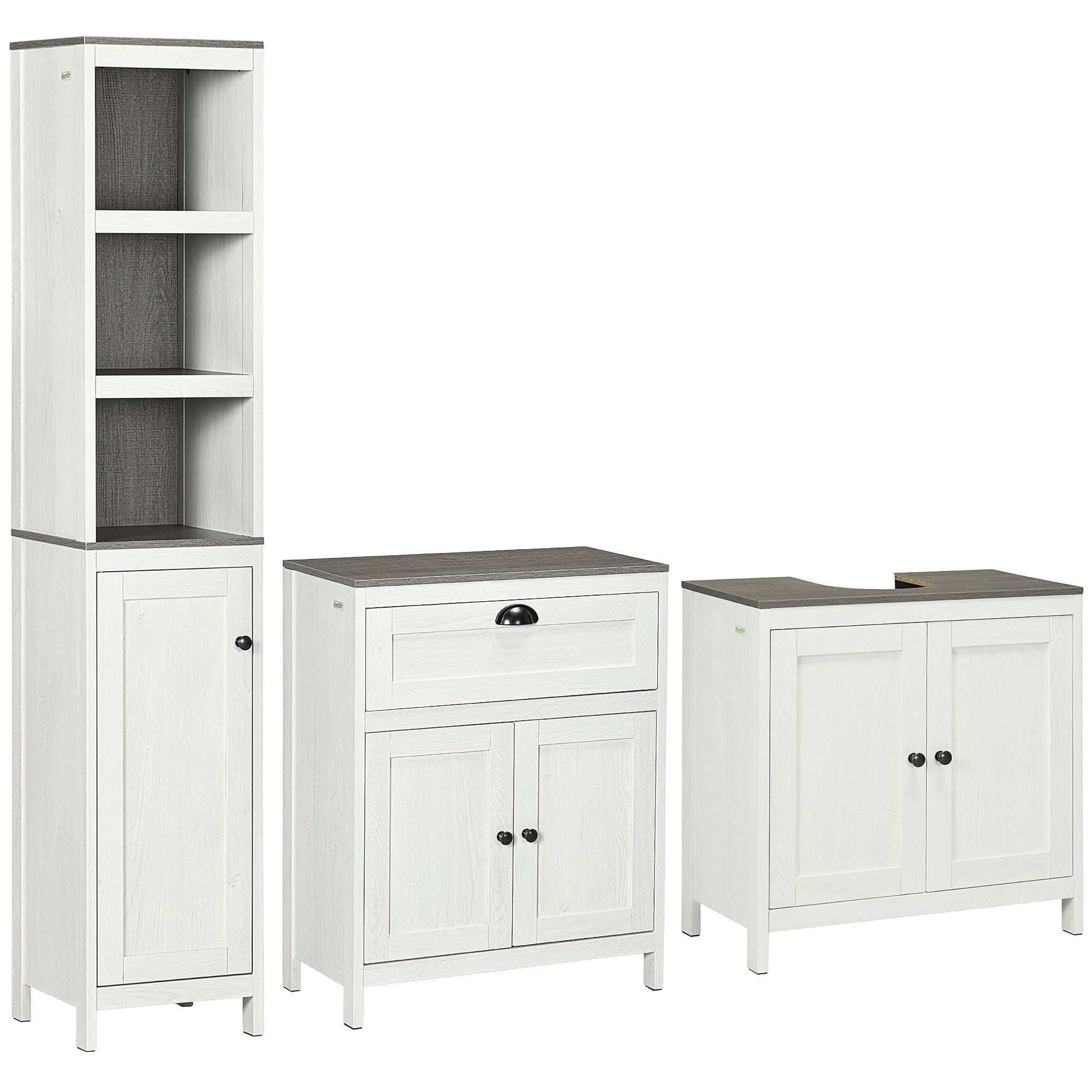 kleankin Bathroom Furniture Set with Adjustable Shelves, 6-Tier Tall Bathroom Storage Cabinet, Floor Cabinet with Drawer, Under Sink Cabinet, Antique White - North Peak Garden Furniture