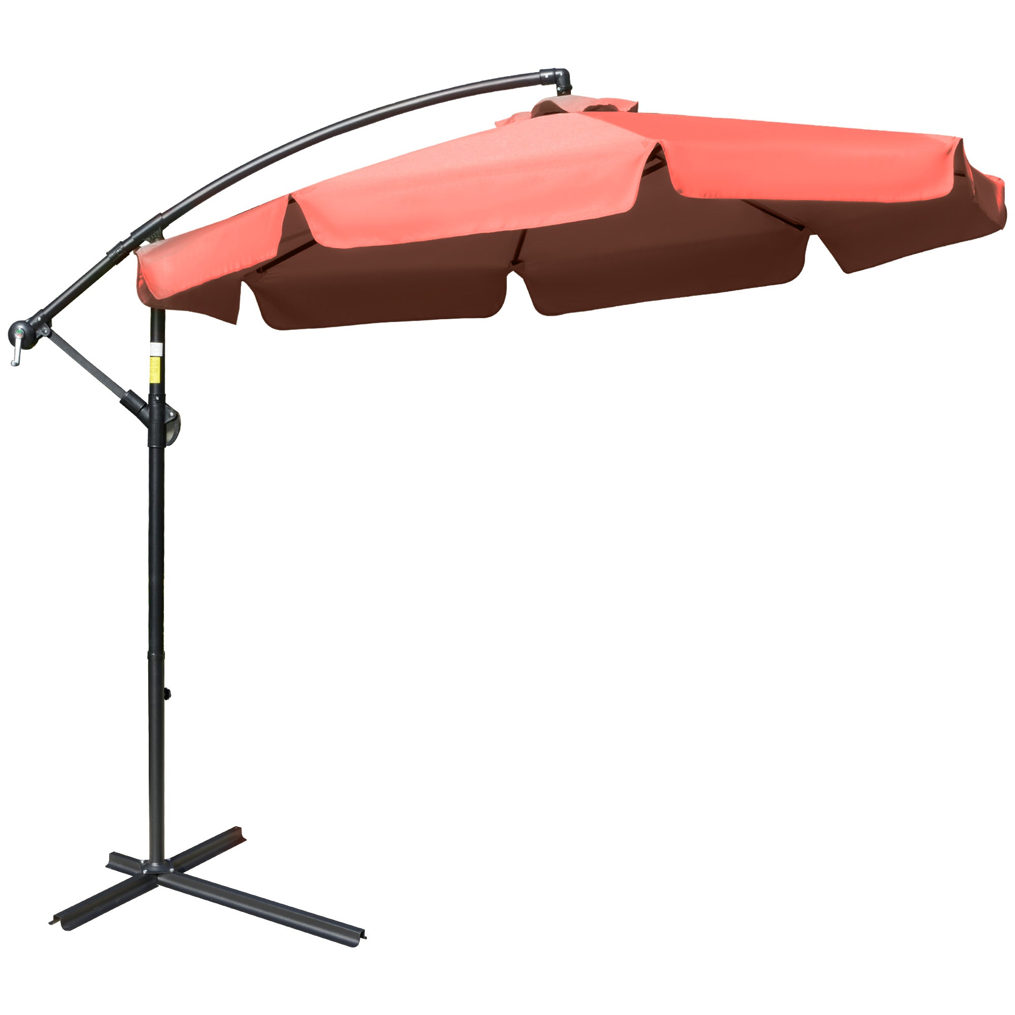 Outsunny 2.7m Garden Banana Parasol Cantilever Umbrella with Crank Handle and Cross Base for Outdoor, Hanging Sun Shade, Wine Red - North Peak Garden Furniture