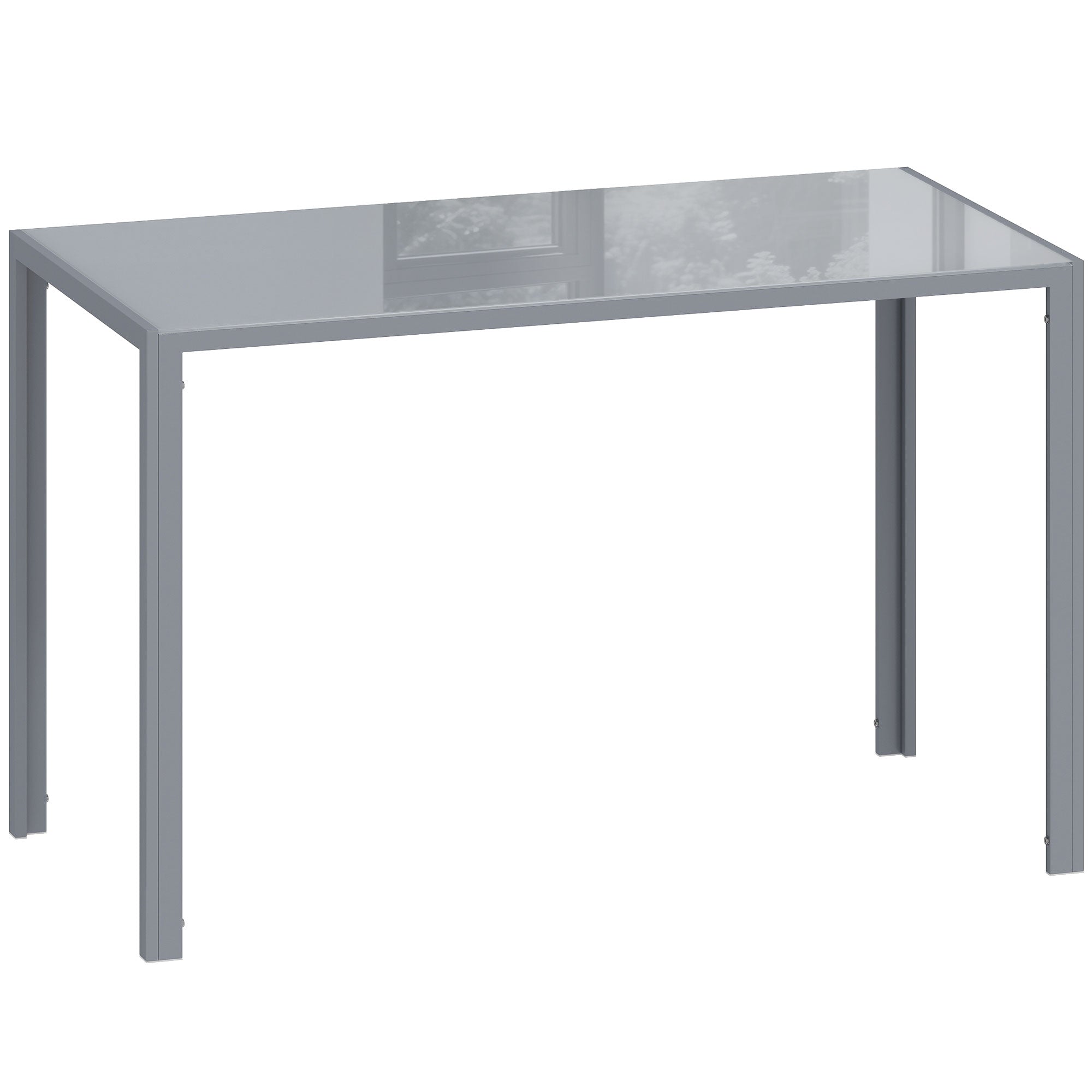 HOMCOM 120cm Dining Table, Rectangle 4 Seater Kitchen Table with Tempered Glass Top and Metal Legs, Grey