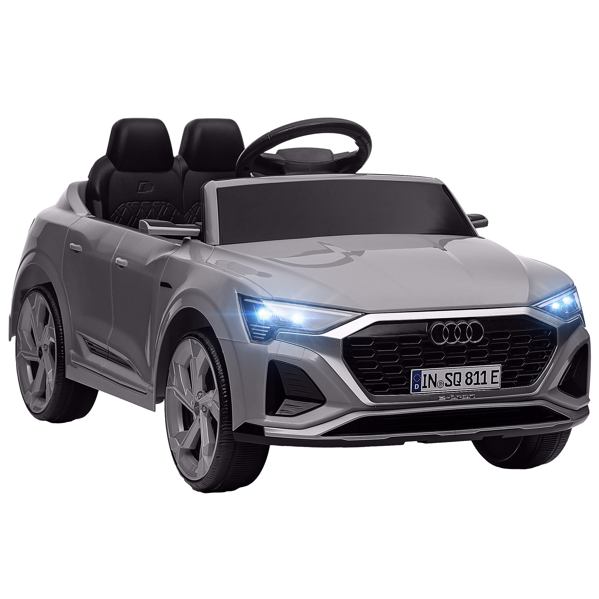 AIYAPLAY Audi Q8 e-tron Sportback Licensed 12V Ride on Car w/ Remote, 4 Spring Suspension Wheels, Headlights, Music, Horn - Grey - North Peak Garden Furniture