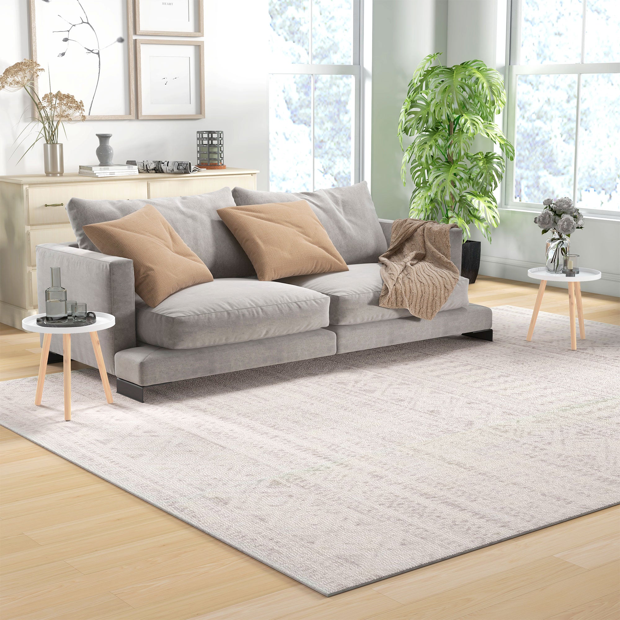 HOMCOM Coffee Table, Carved Floral Round Table with Tray-style Top and Wood Legs, Modern Side Table for Living Room, Set of 2, White - North Peak Garden Furniture