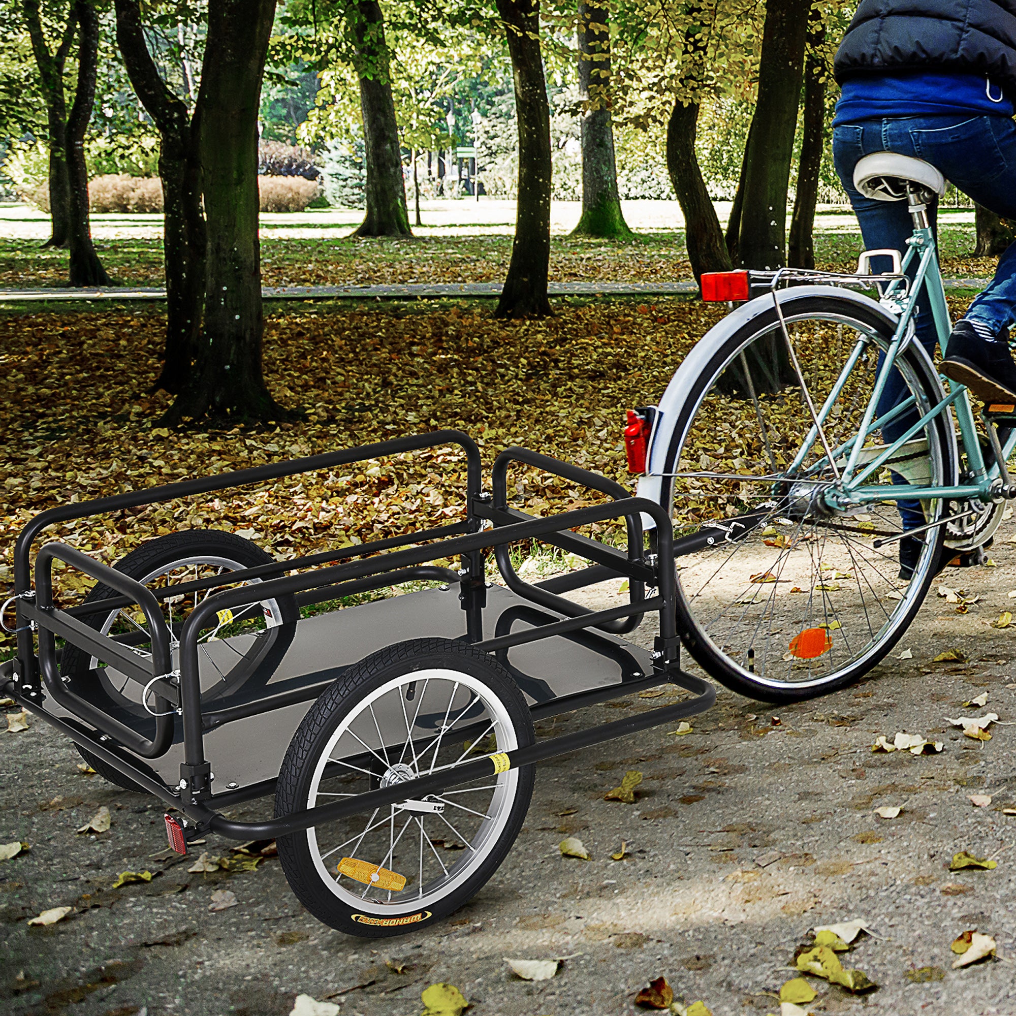 HOMCOM Bike Cargo Trailer in Steel Frame Extra Bicycle Storage Carrier with Hitch-Black - North Peak Garden Furniture