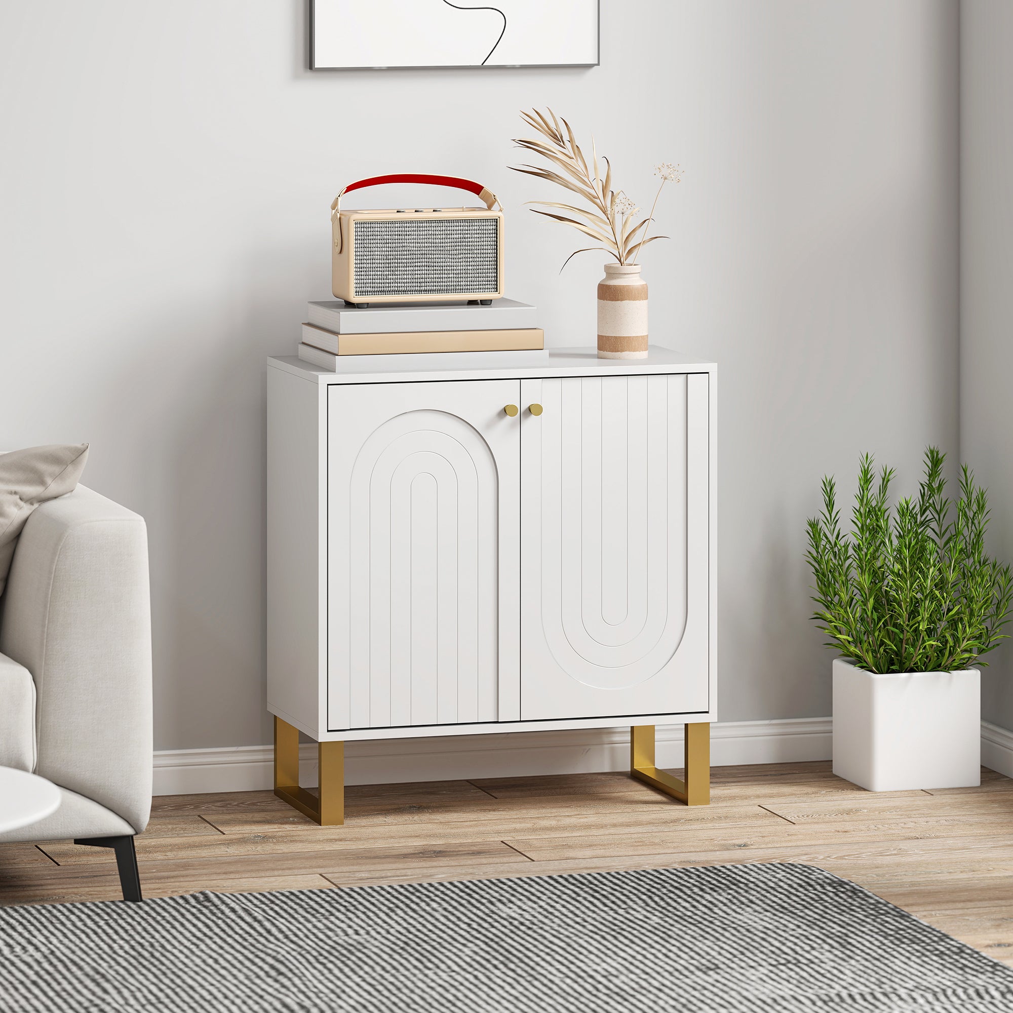 HOMCOM 2-Door Sideboard Storage Cabinet - White - North Peak Garden Furniture