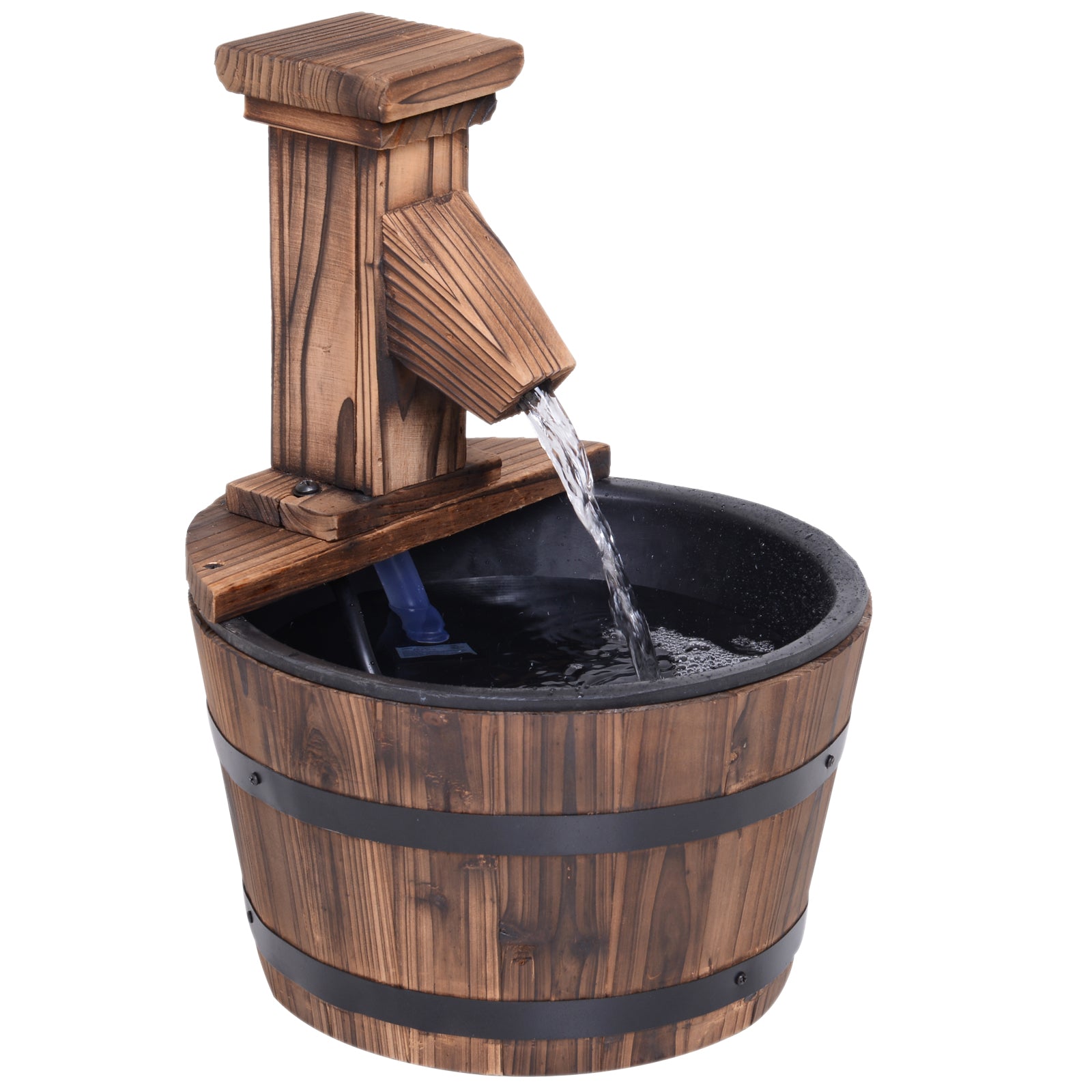 Outsunny Wood Barrel Patio Water Fountain Garden Decorative Ornament Water Feature with Electric Pump - North Peak Garden Furniture