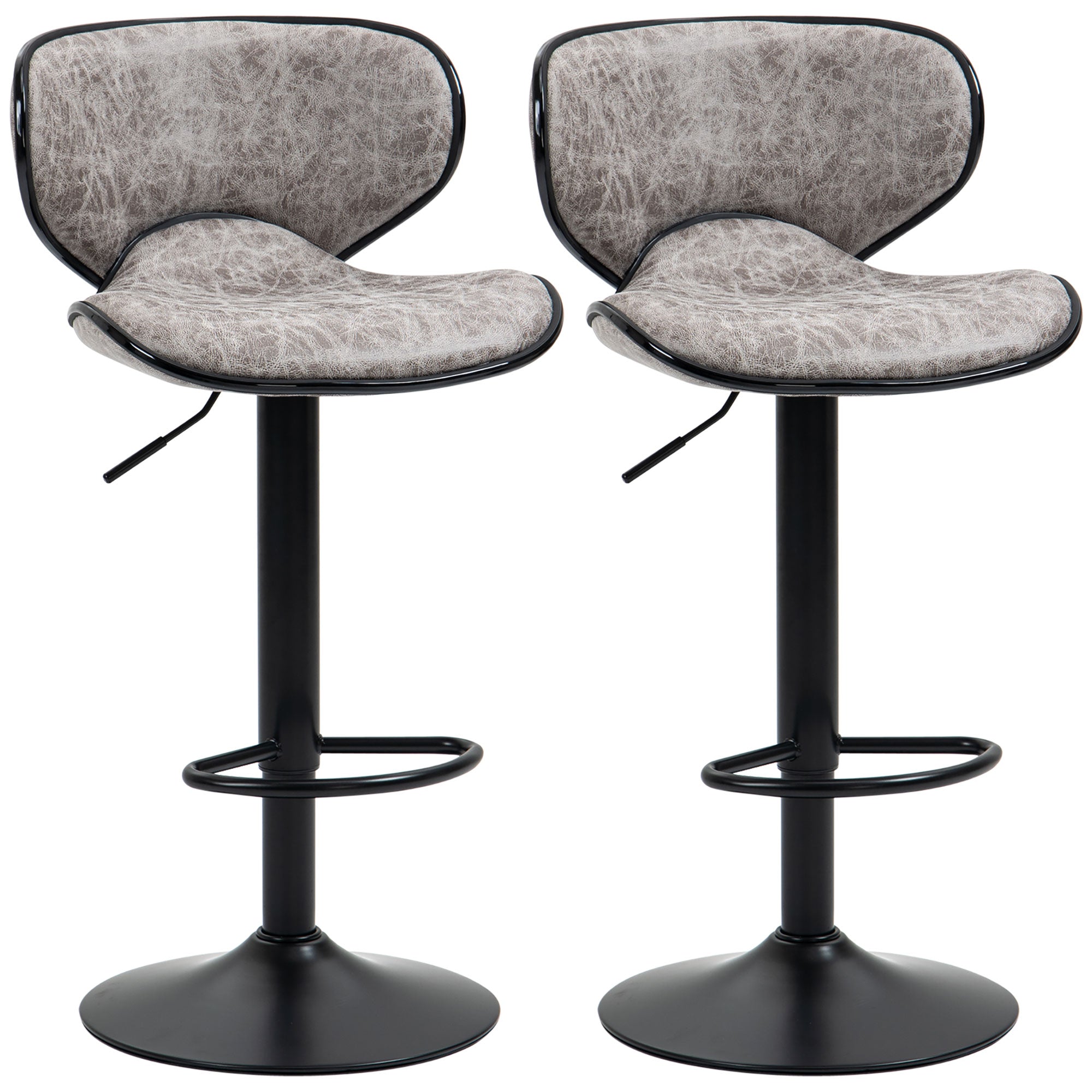 HOMCOM Bar Stool Set of 2 Microfiber Cloth Adjustable Height Armless Chairs with Swivel Seat, Grey - North Peak Garden Furniture