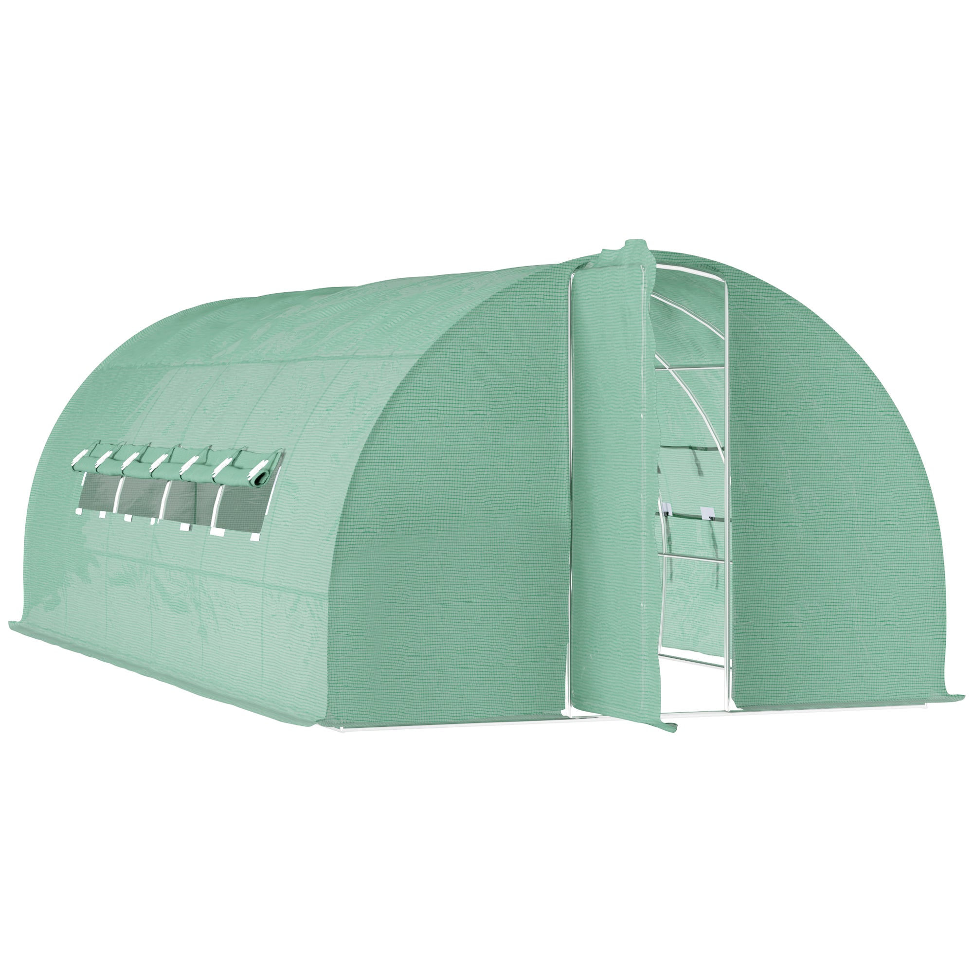 Outsunny Large Polytunnel Walk In Greenhouse, Plant Gardening Tunnel Green House with Metal Hinged Door, Galvanised Steel Frame & Mesh Windows, Green (3 x 6 m) - North Peak Garden Furniture