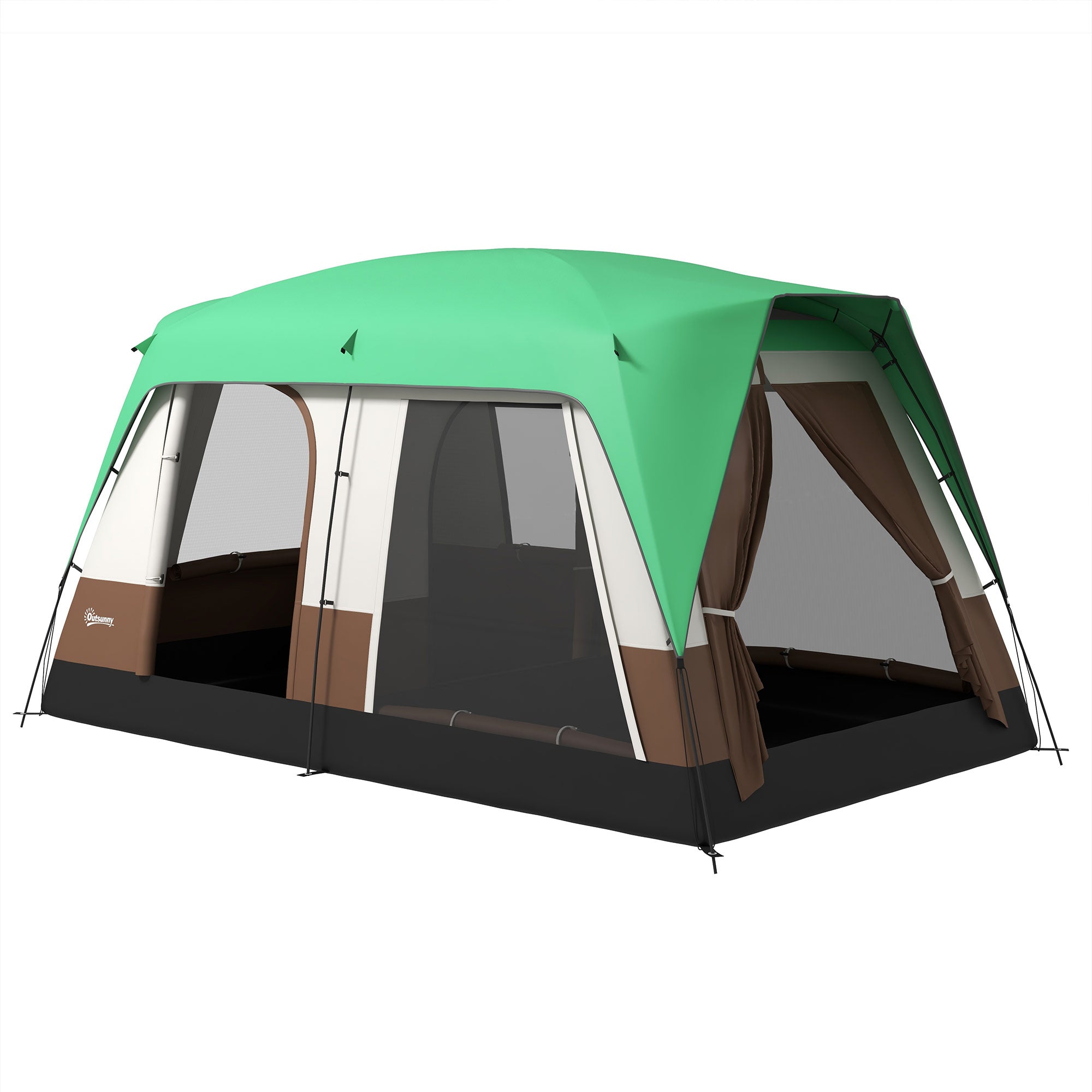 Outsunny Six-Man Camping Tent, with Small Rainfly and Accessories - Green - North Peak Garden Furniture