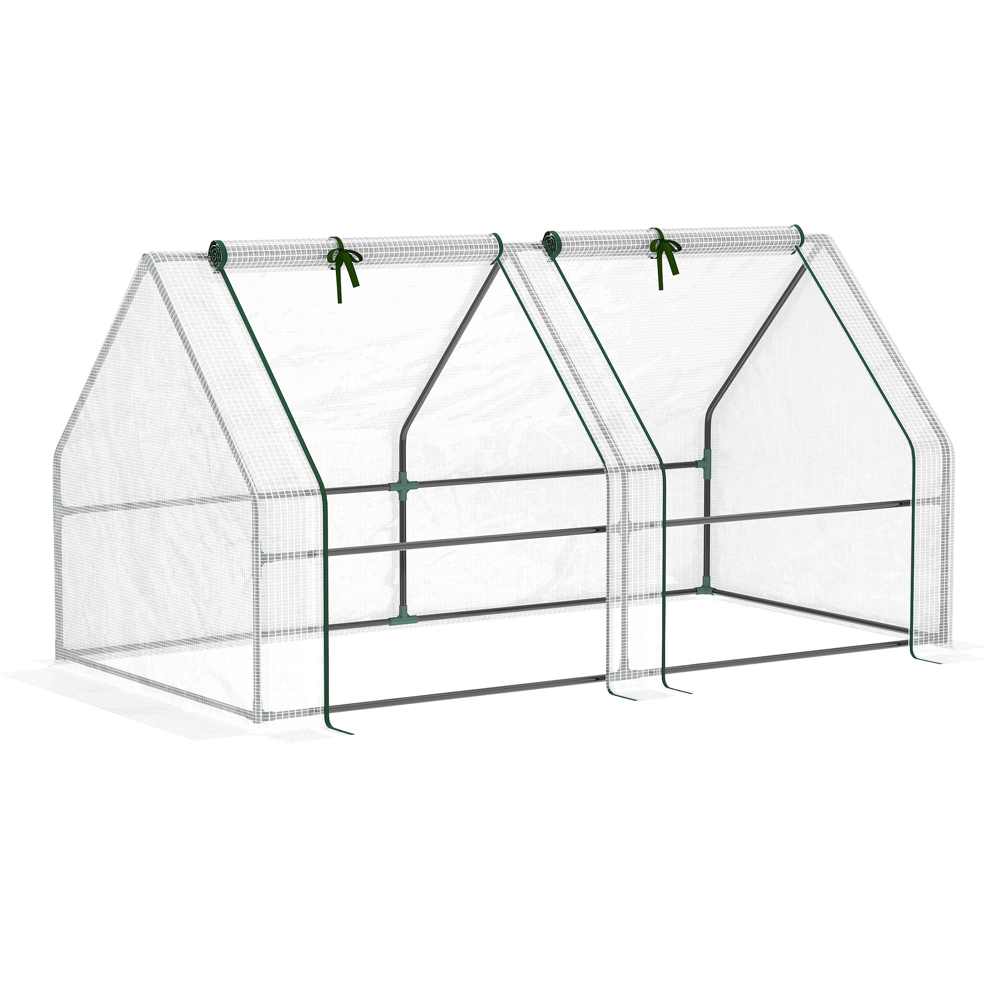 Outsunny Mini Small Greenhouse with Steel Frame & PE Cover & Zipped Window Poly tunnel Steeple for Plants Vegetables, 180 x 90 x 90 cm, White - North Peak Garden Furniture
