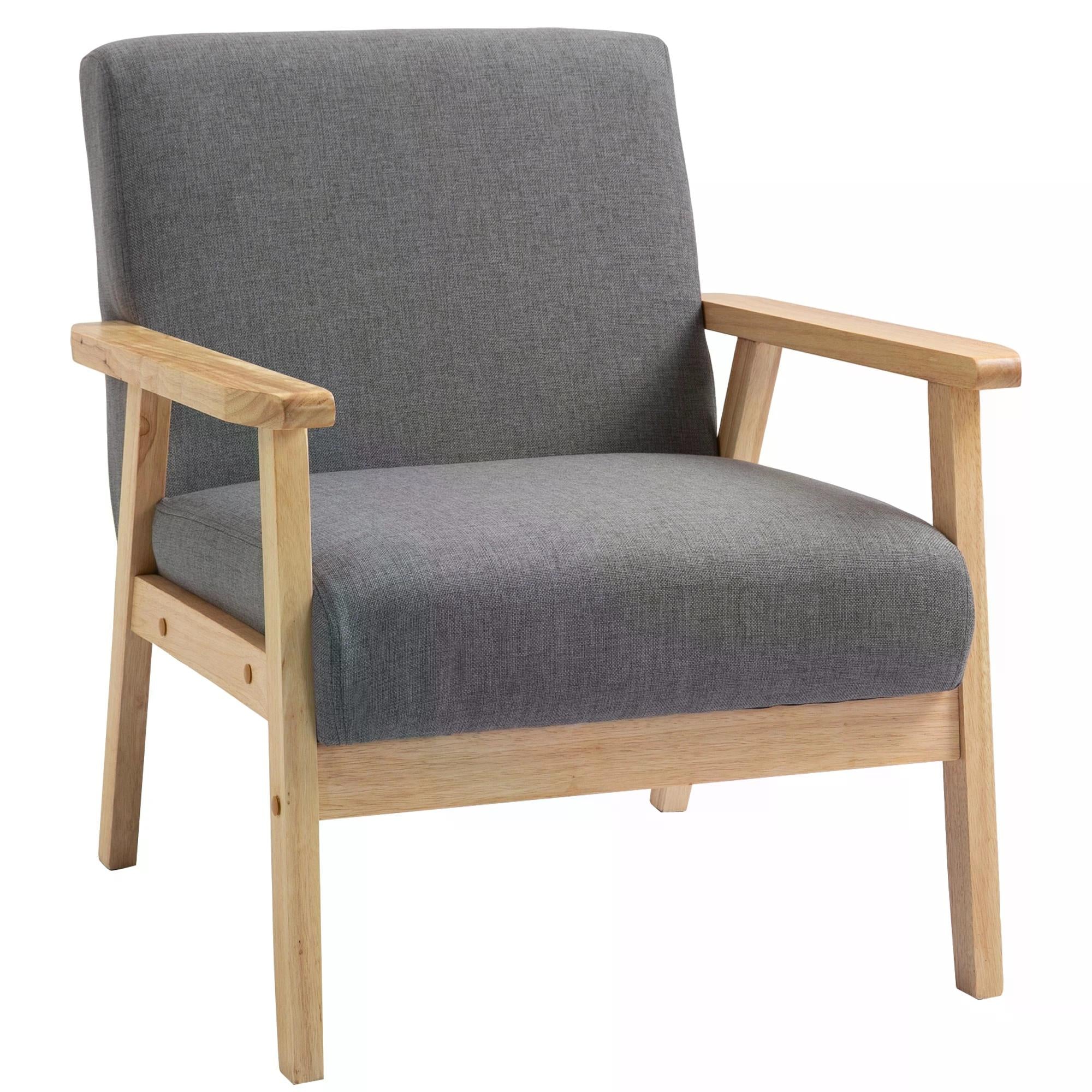 HOMCOM Minimalistic Wooden Frame Accent Chair, with Padded Seat - North Peak Garden Furniture