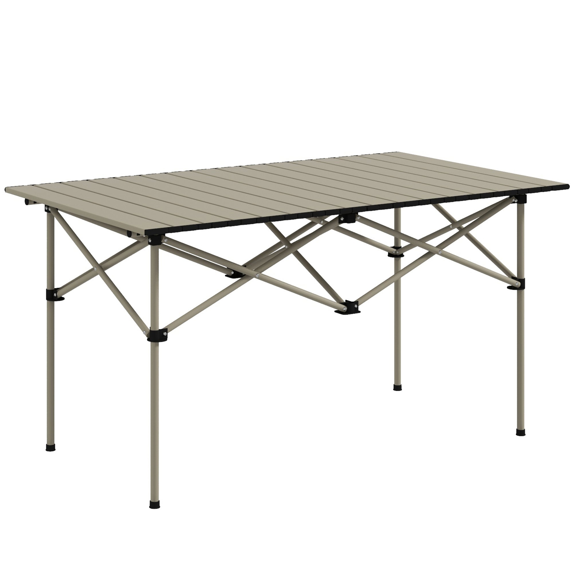 Outsunny Two-Seater Portable Aluminium Table, with Roll-Up Tabletop and Bag - Khaki - North Peak Garden Furniture
