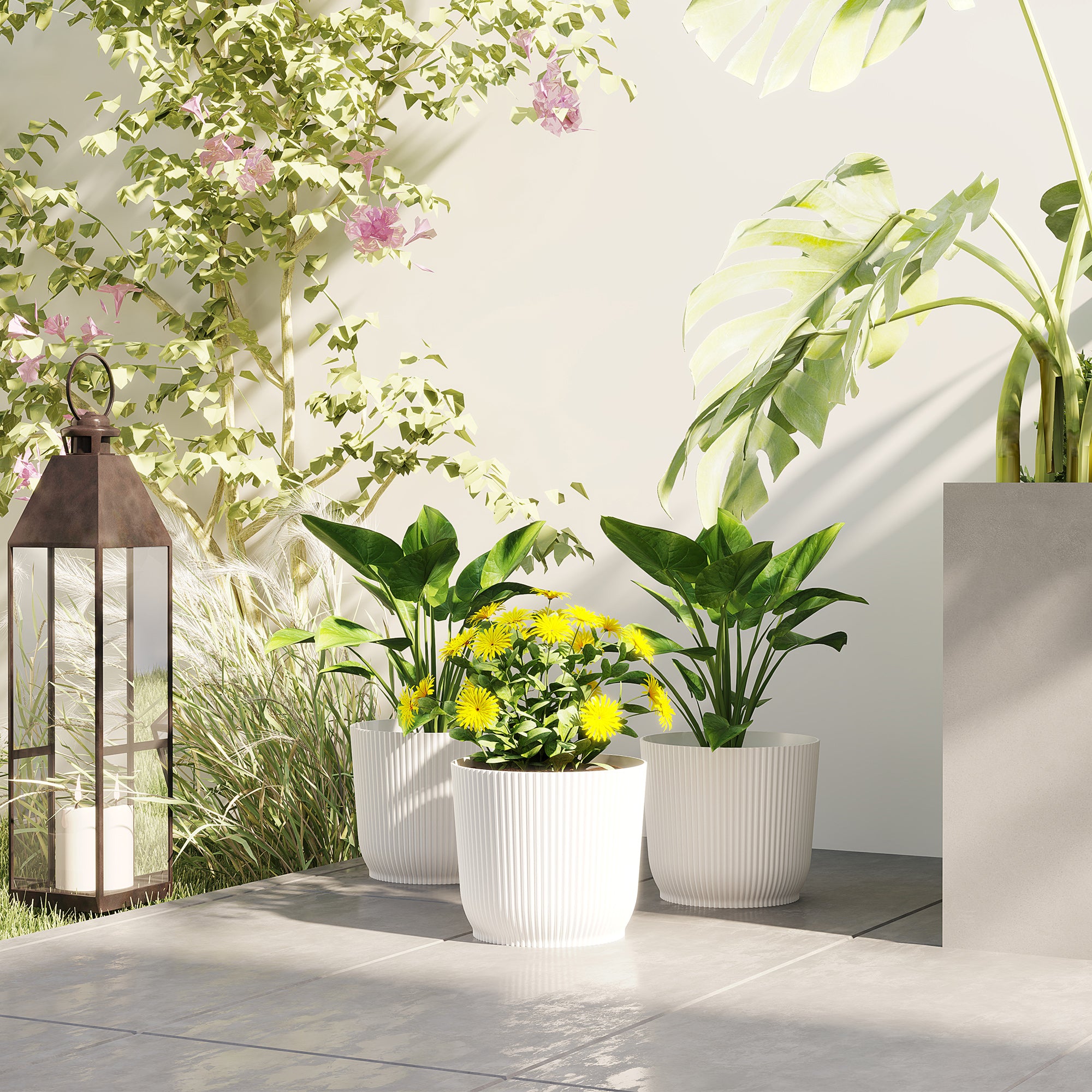 Outsunny Set of Three Ф22cm Planters - White - North Peak Garden Furniture