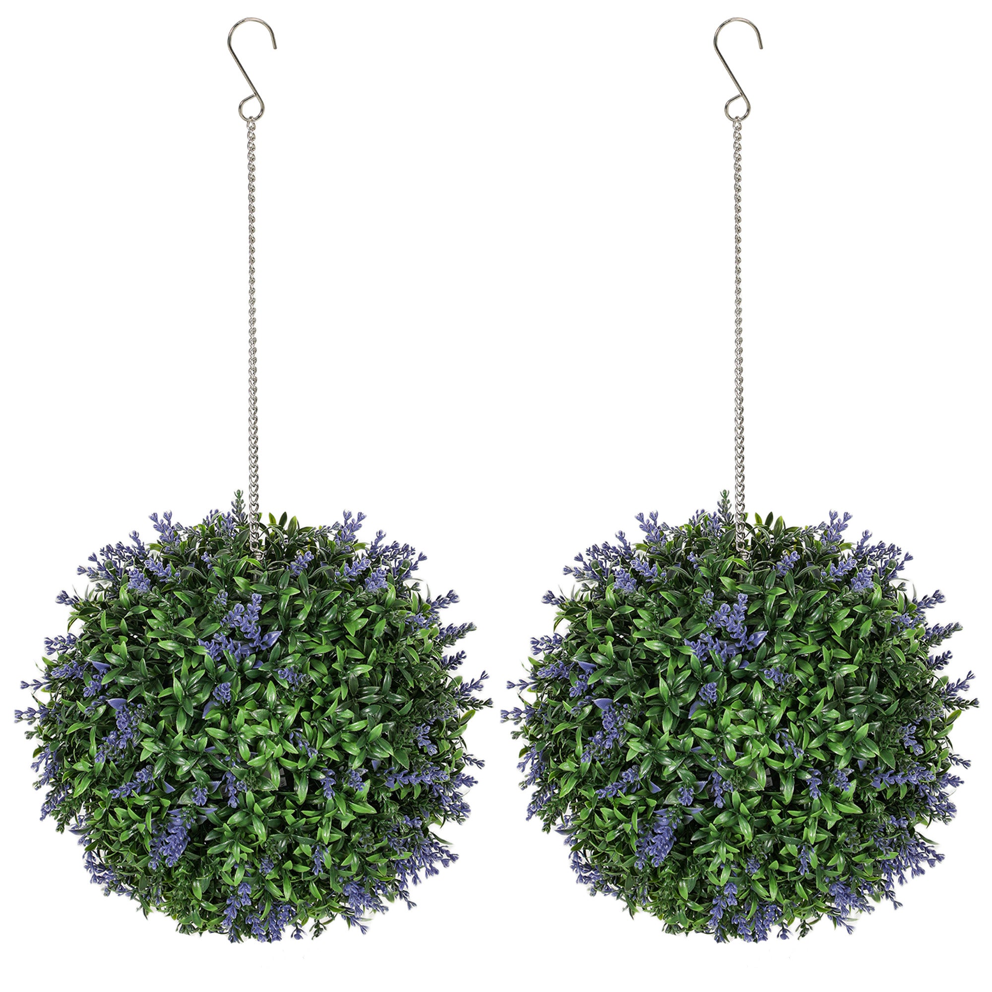 HOMCOM Set of 2 Artificial Plant Topiary Balls, UV-protected Fake Decorative Plants, Faux Plants for Home Indoor Outdoor Decor, 27cm, Purple - North Peak Garden Furniture