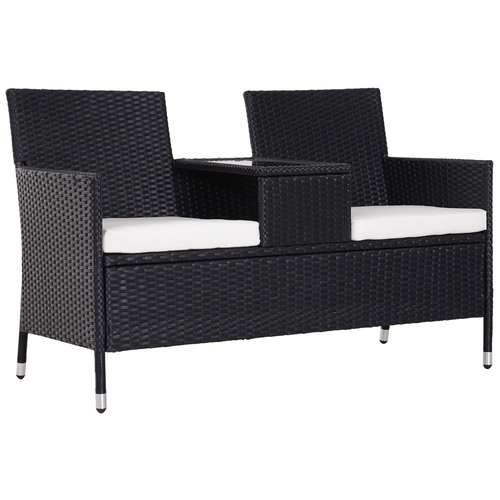 Outsunny 2-Seater Rattan Chair Set W/Middle Tea Table-Black - North Peak Garden Furniture