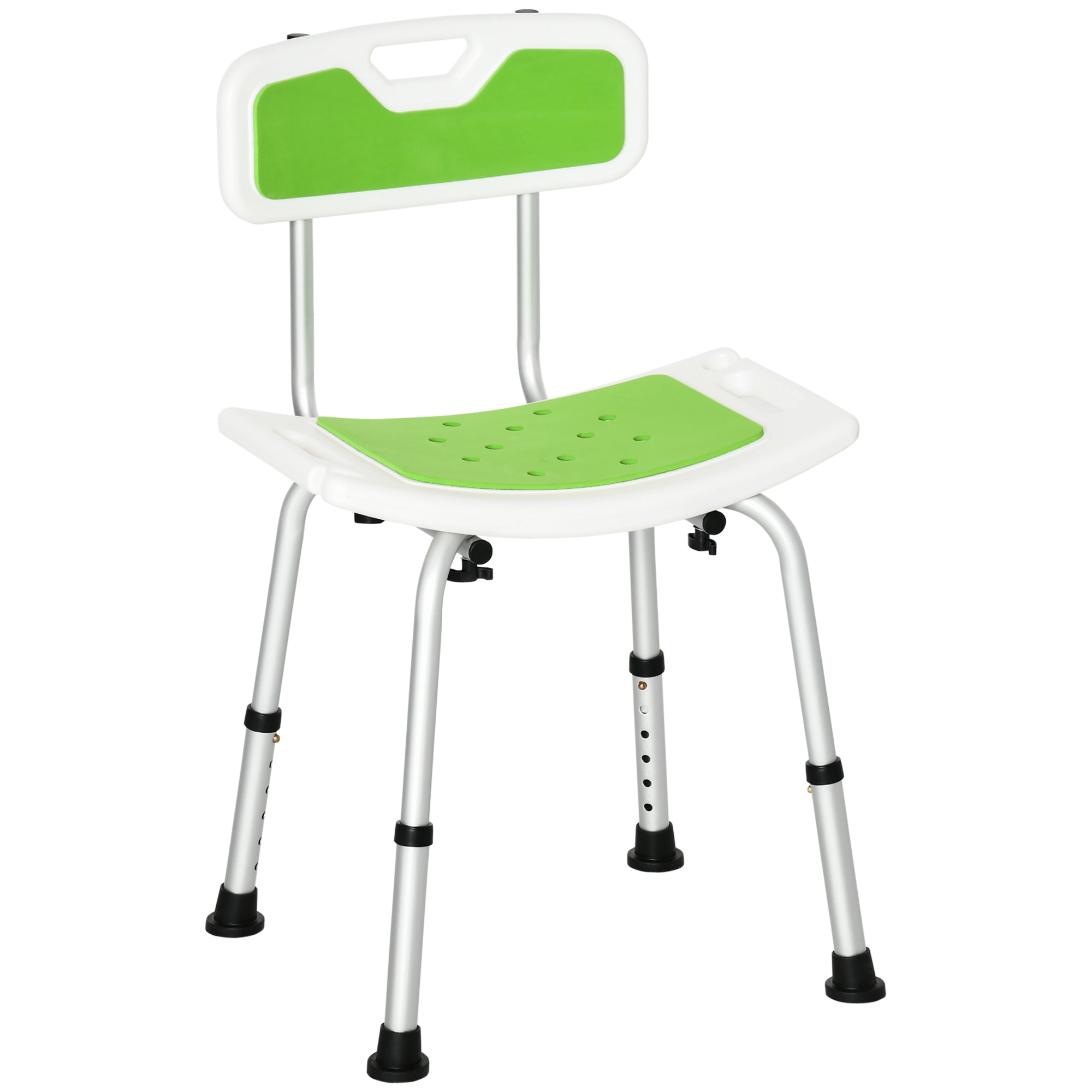 HOMCOM Shower Stool with Backrest, Height Adjustable Shower Chair with Anti-slip Foot Pads, Shower Head Holder, Green - North Peak Garden Furniture