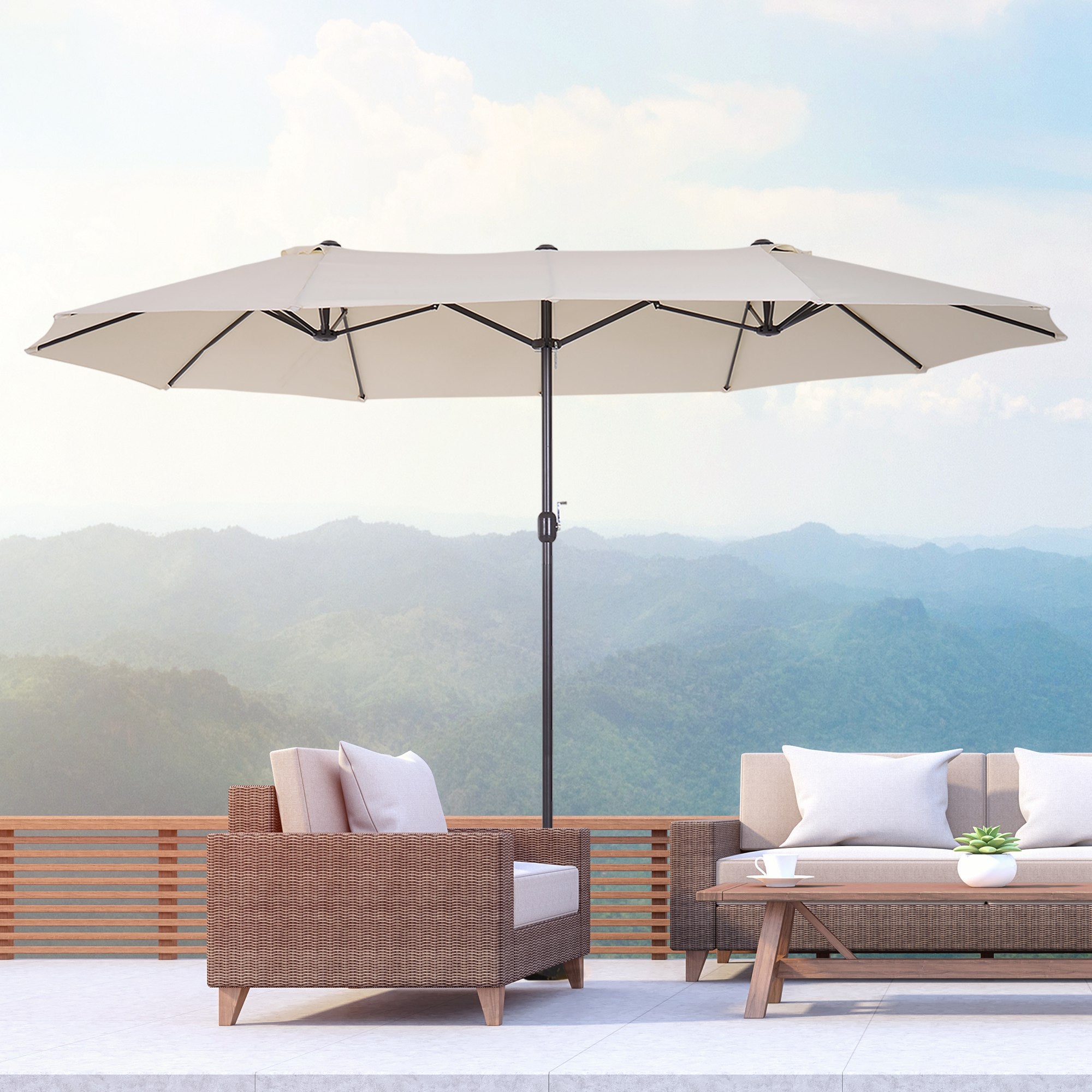 Outsunny 4.6m Double-Sided Patio Parasol Sun Umbrella-Beige - North Peak Garden Furniture