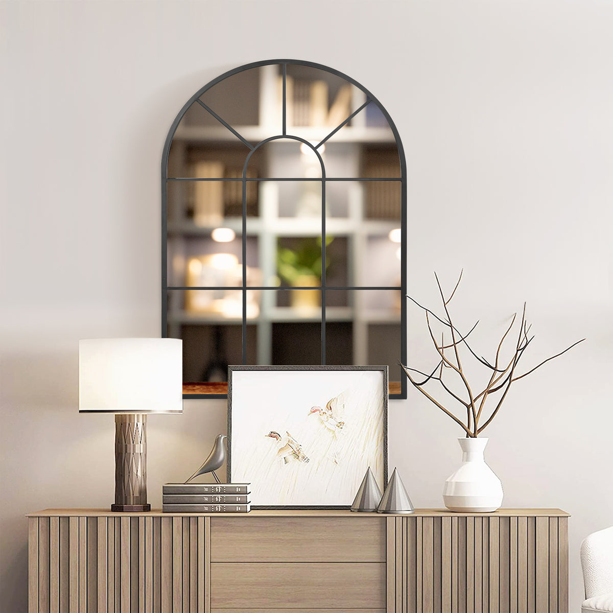 HOMCOM 90 X 61cm Arched Grid Mirror - White