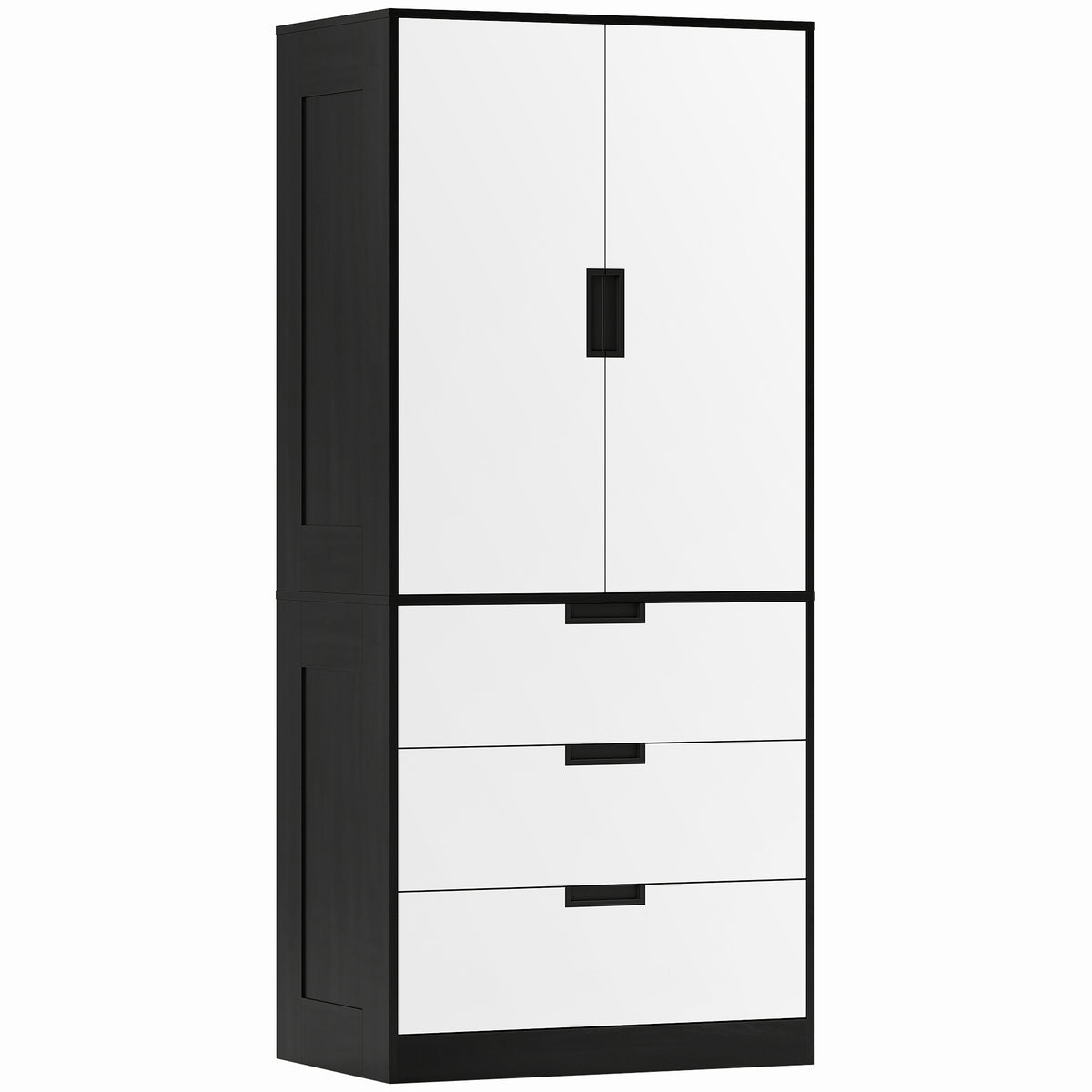 HOMCOM 2 Door Wardrobe, Modern Wardrobe with 3 Drawers and Hanging Rod for Bedroom, Black