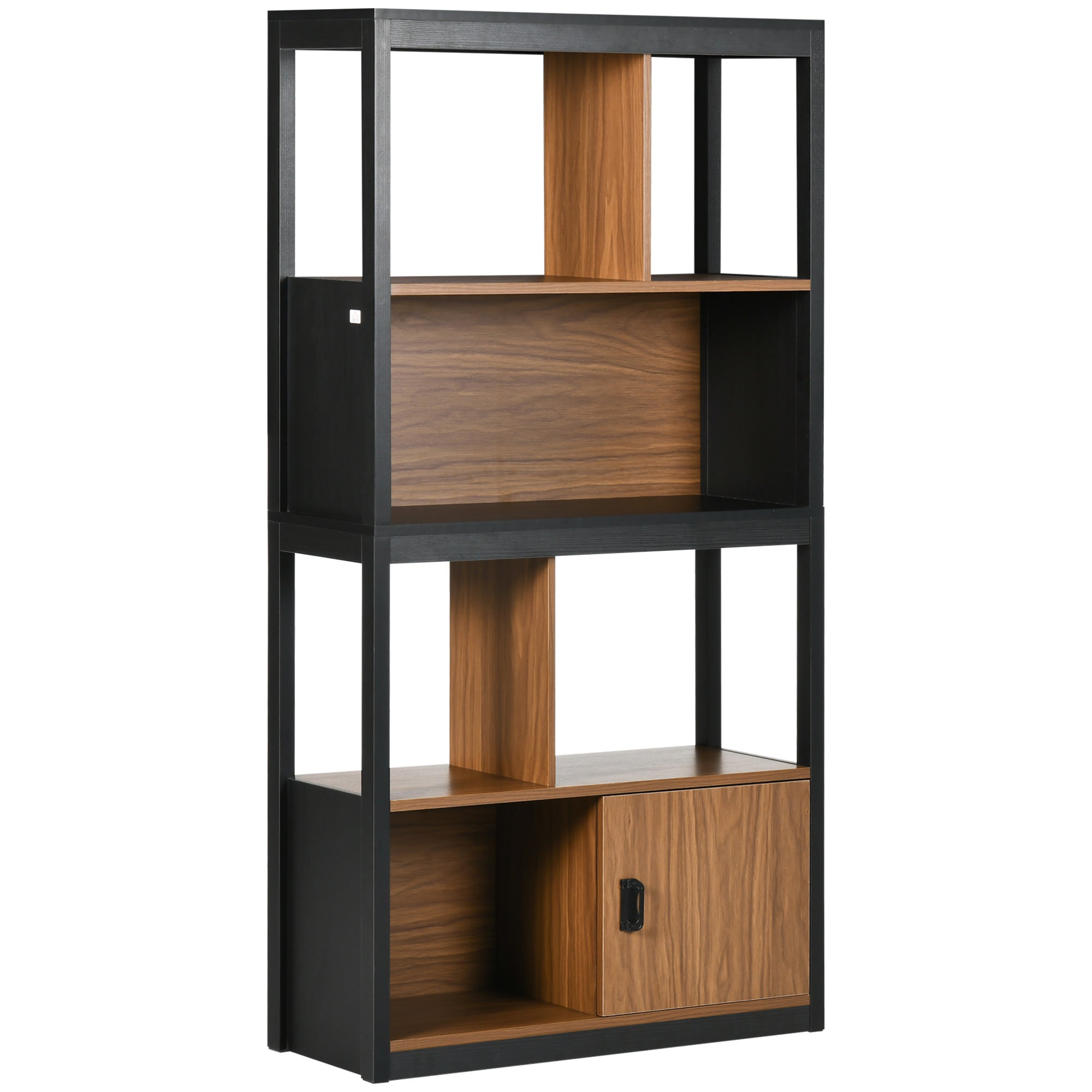 HOMCOM Modern 4-Tier Bookshelf, Freestanding Bookcase with Storage Shelving and Closed Cabinet, for Living Room Home Office Study, Walnut Brown - North Peak Garden Furniture