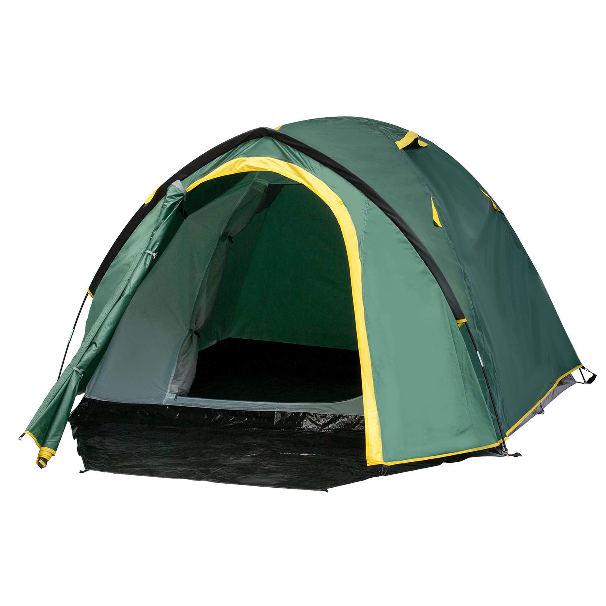 Outsunny Dome Tent for 2 Person Camping Tent with Large Windows, Waterproof Green and Yellow - North Peak Garden Furniture