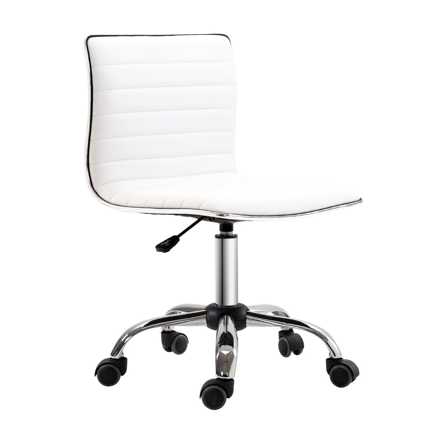 HOMCOM Adjustable Swivel Office Chair with Armless Mid-Back in PU Leather and Chrome Base - White - North Peak Garden Furniture