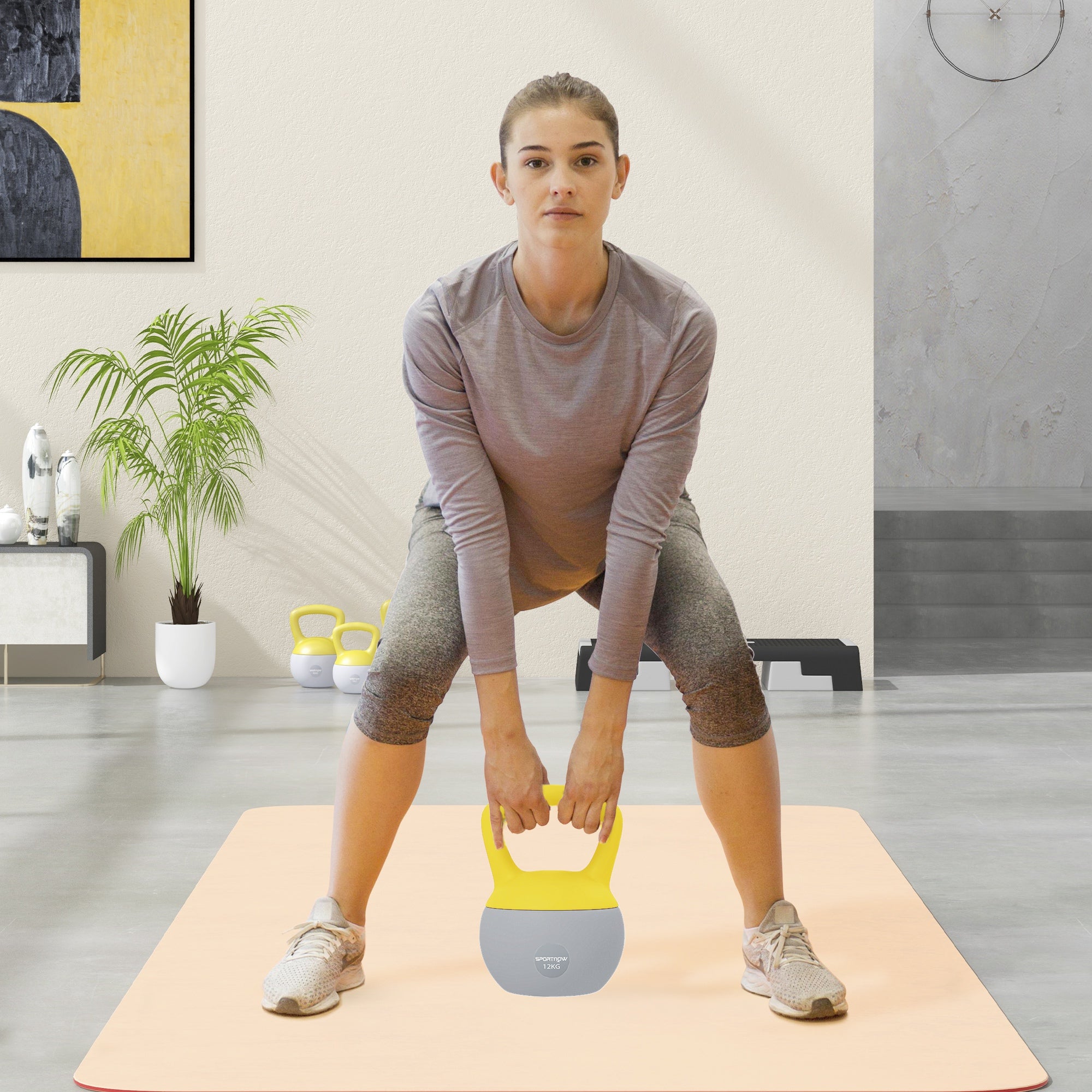 SPORTNOW 12KG Soft Kettlebell, Kettlebell with Non-Slip Handle for Home Gym, Weight Lifting, Strength Training, Yellow/Grey