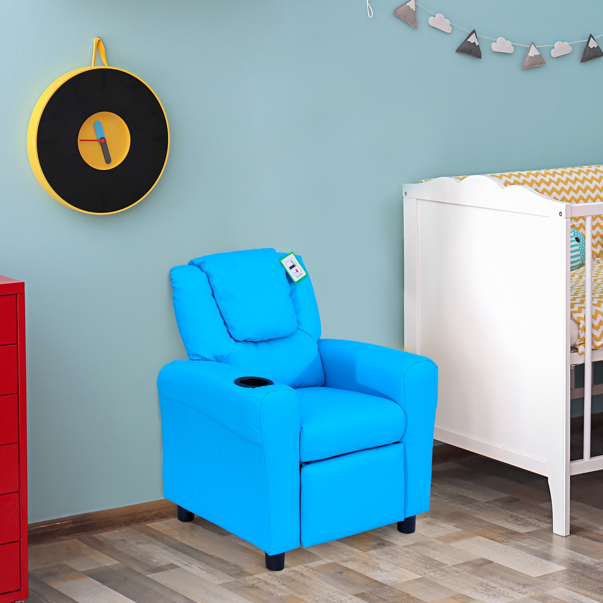 HOMCOM Kids Recliner Chair, PU Leather with Adjustable Backrest, Footrest, Padded Headrest, Blue - North Peak Garden Furniture