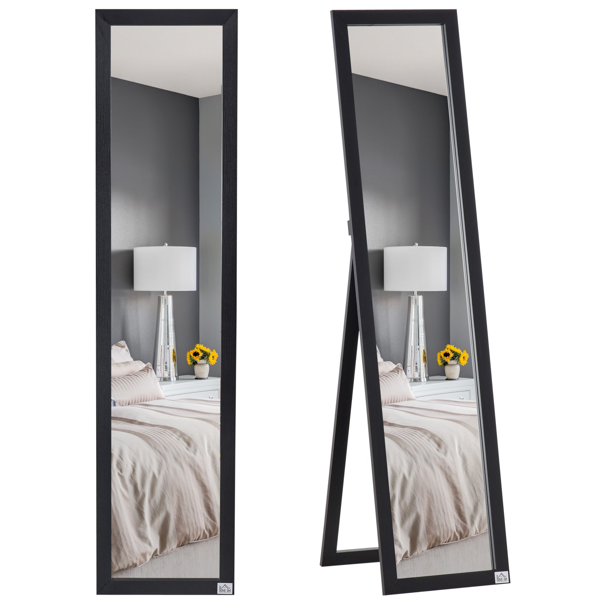 HOMCOM Full Length Mirror for Bedroom, Free Standing Dressing Mirror, Wall Mirror for Living Room, 37 x 154 cm, Black - North Peak Garden Furniture