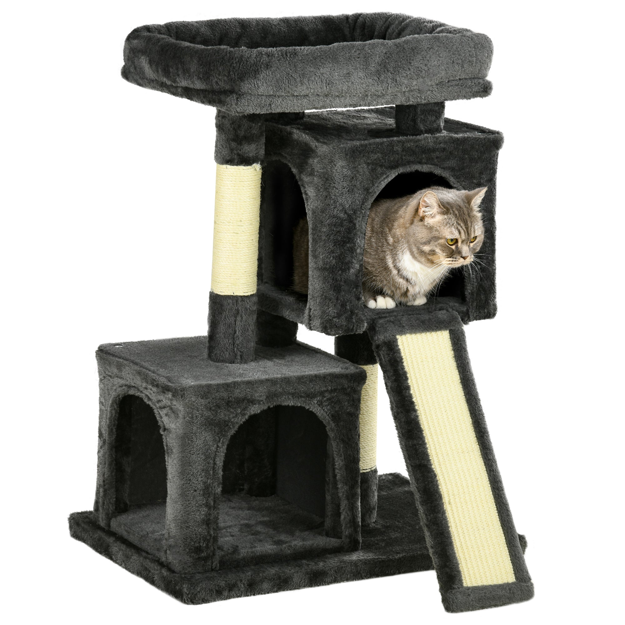 PawHut Cat Tree for Indoor Cats 83cm Cat Scratching Post Scratch Board Kitten Tower Climbing Frame Black - North Peak Garden Furniture