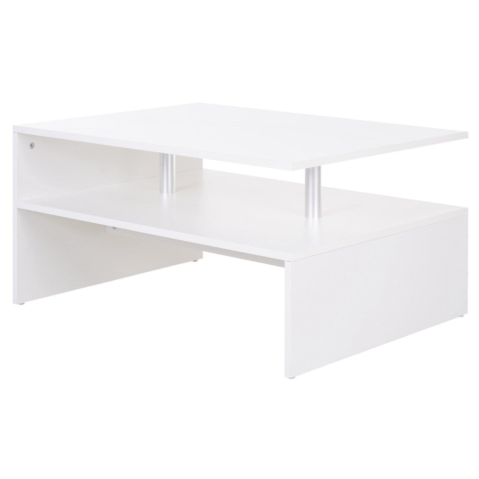 HOMCOM Coffee Table with Storage, 2-Tier Centre Table, Modern Living Room Table with Open Shelf and Aluminium Poles, White - North Peak Garden Furniture