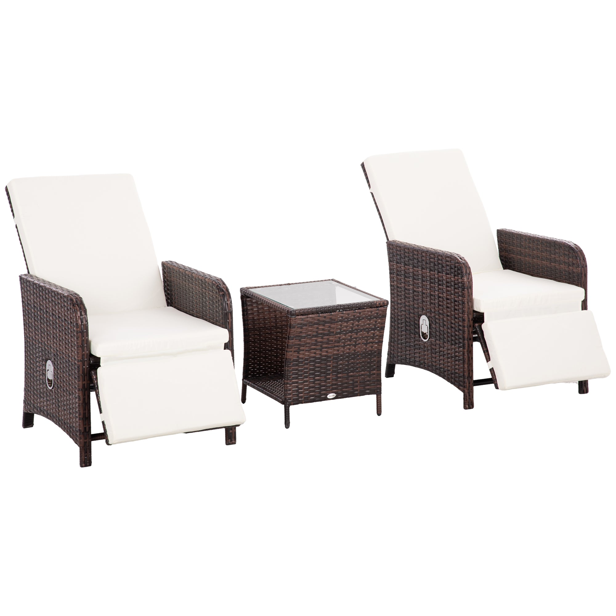 Outsunny 3 Pieces Rattan Bistro Set Balcony Furniture with Cushions, Storage Function - Cream White