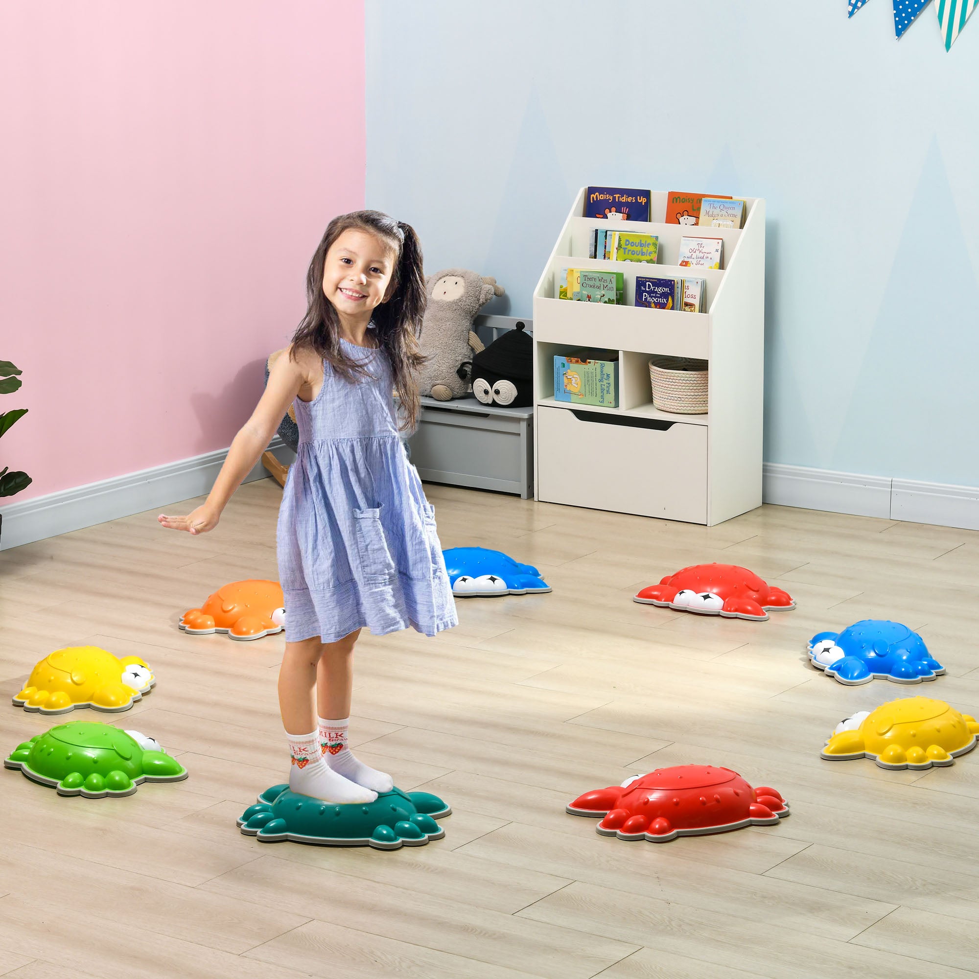 ZONEKIZ 9PCs Kids Stepping Stones with TPE Anti-Slip Edge, Crab-Designed Balance River Stones, Obstacle Courses, Stackable - North Peak Garden Furniture